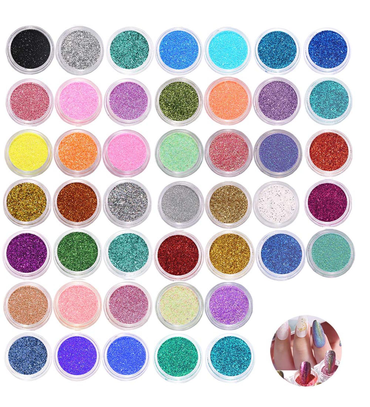 Jurxy 45 boxes nail powder chrome powder set mermaid glitter cosmetics nails art decorative glitter for face body slime slime party halloween christmas handicrafts.