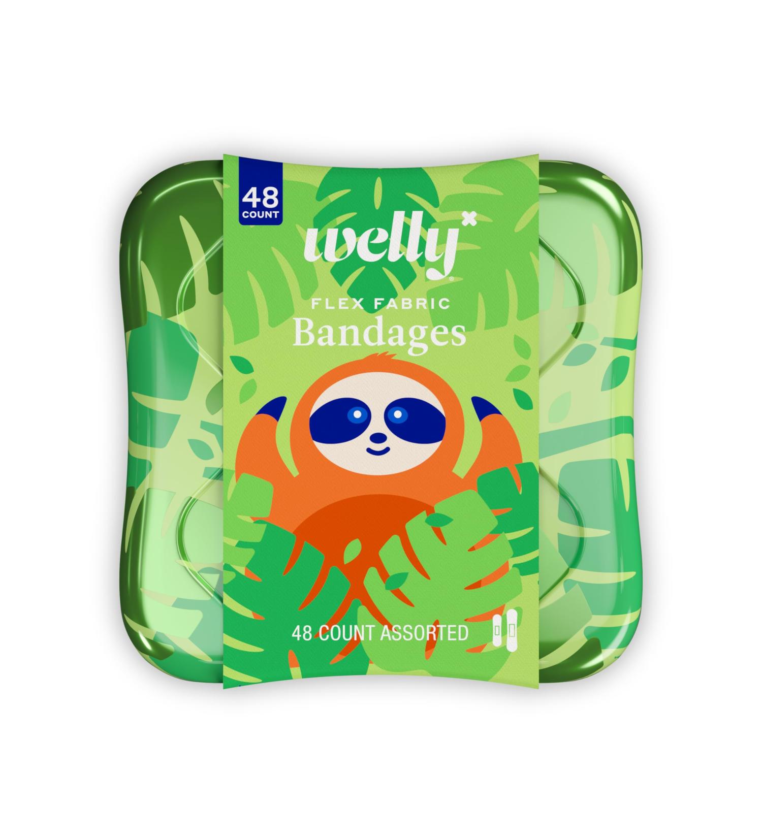 Welly Bandages - Colorful Flexible Fabric Adhesive Bravery Badges | Assorted Shapes for Cuts & Scrapes | Fun First Aid Tin | 48 Count | Pet Patterns - Ships Internationally - Buy Online on GoSupps.com