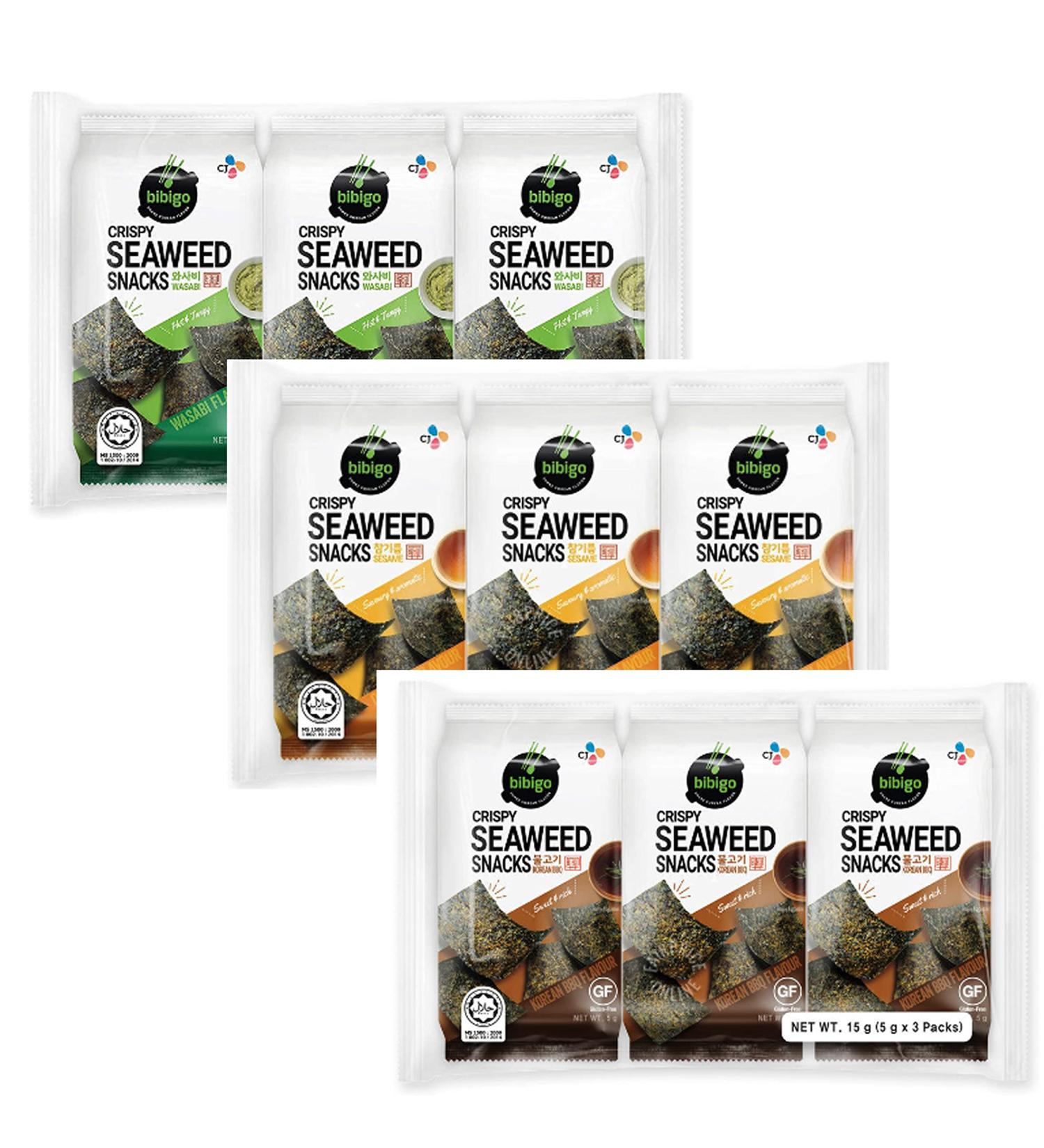 CJ Bibigo Crispy Seaweed Snacks - Assorted Bundle (3 Flavours) 15g * 3