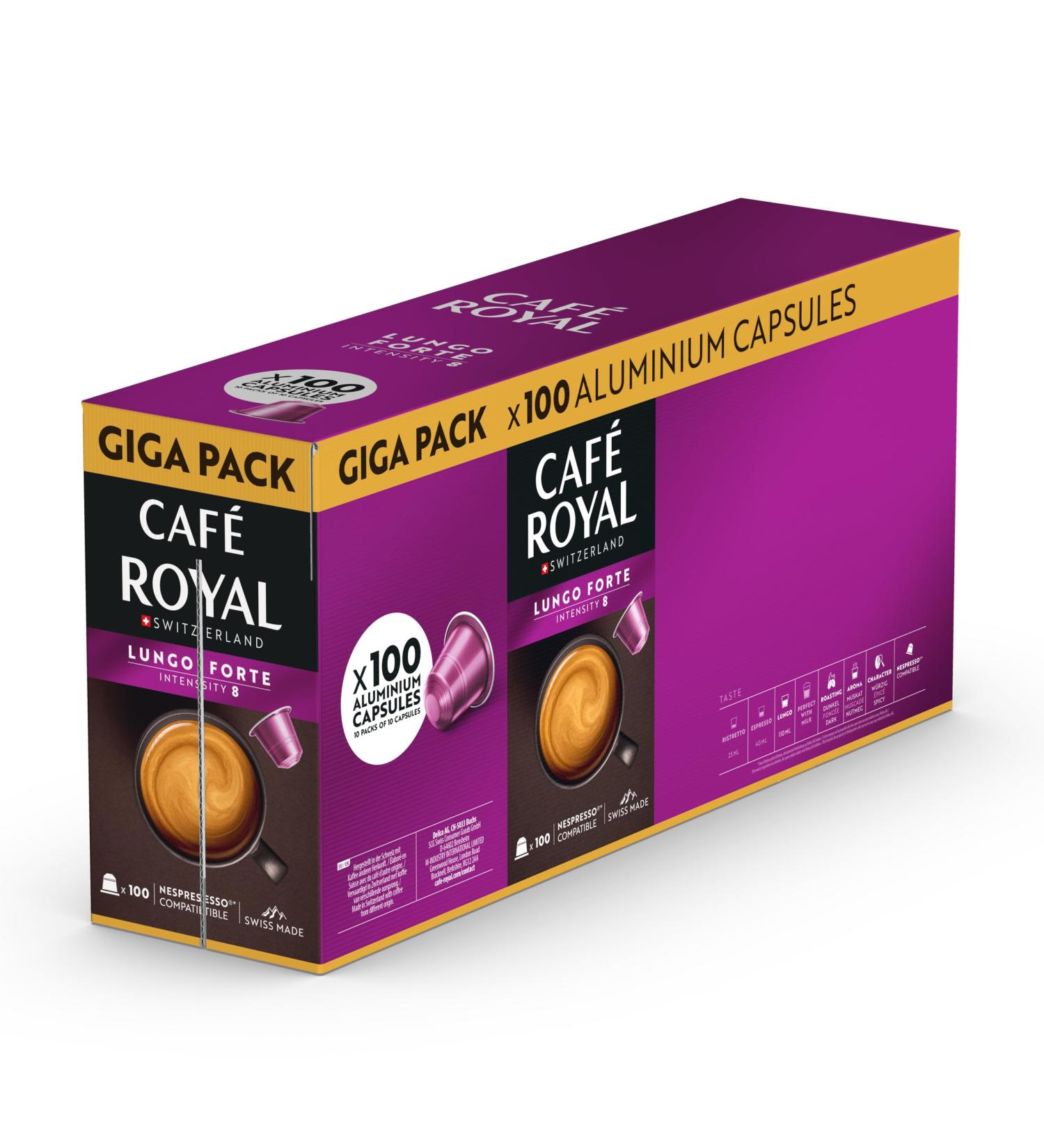  Caf Royal Caf Royal Lungo Forte Coffee Capsules Coffee Pods with Nespresso Machines Intense Flavor (Pack of 100) - Buy Online on GoSupps.com
