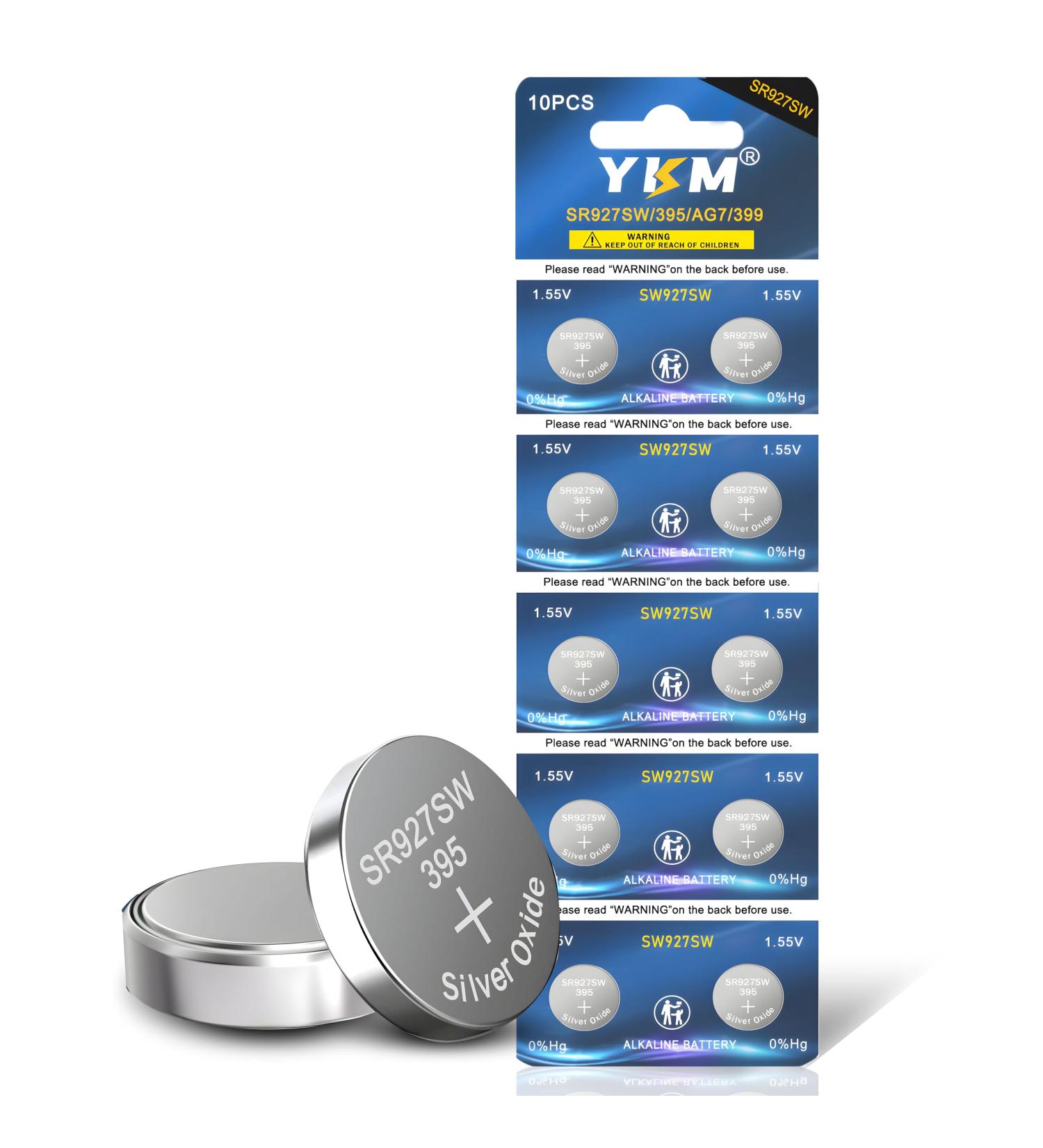 YKM 395 Watch Battery SR927SW 395 399 - 10 Pack Silver Oxide Button Batteries for LED Lights & Calculators | 1.55V AG7 - Buy Online on GoSupps.com