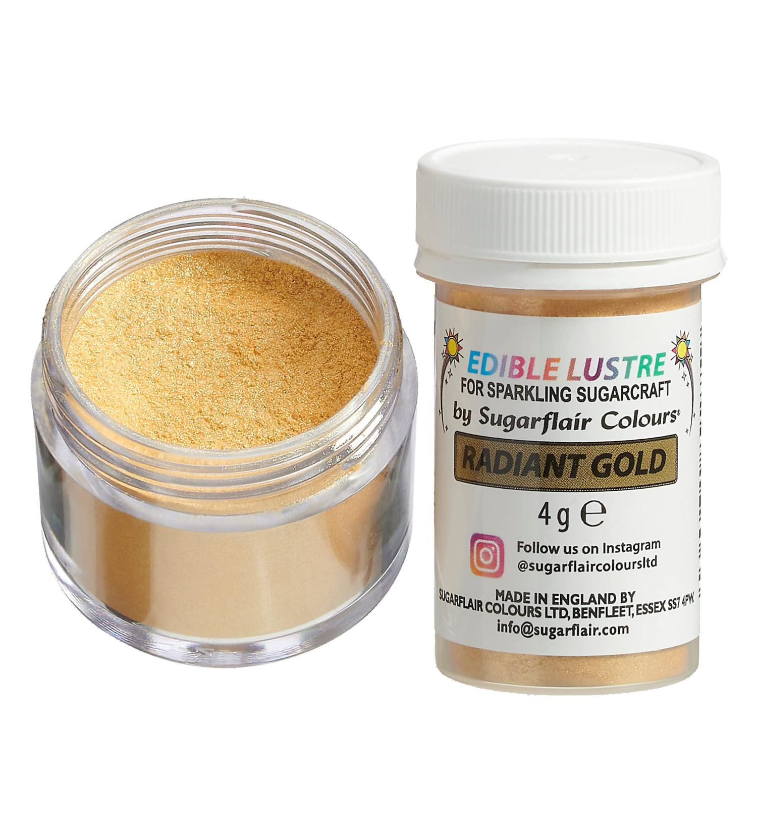 Sugarflair Radiant Gold Edible Lustre Dust Add a Lustrous Shine to Cakes or Decorations. Brush On or Add Rejuvenator to Create Eye-Catching Edible Paint Gives Shine to Your Bakes - 4g