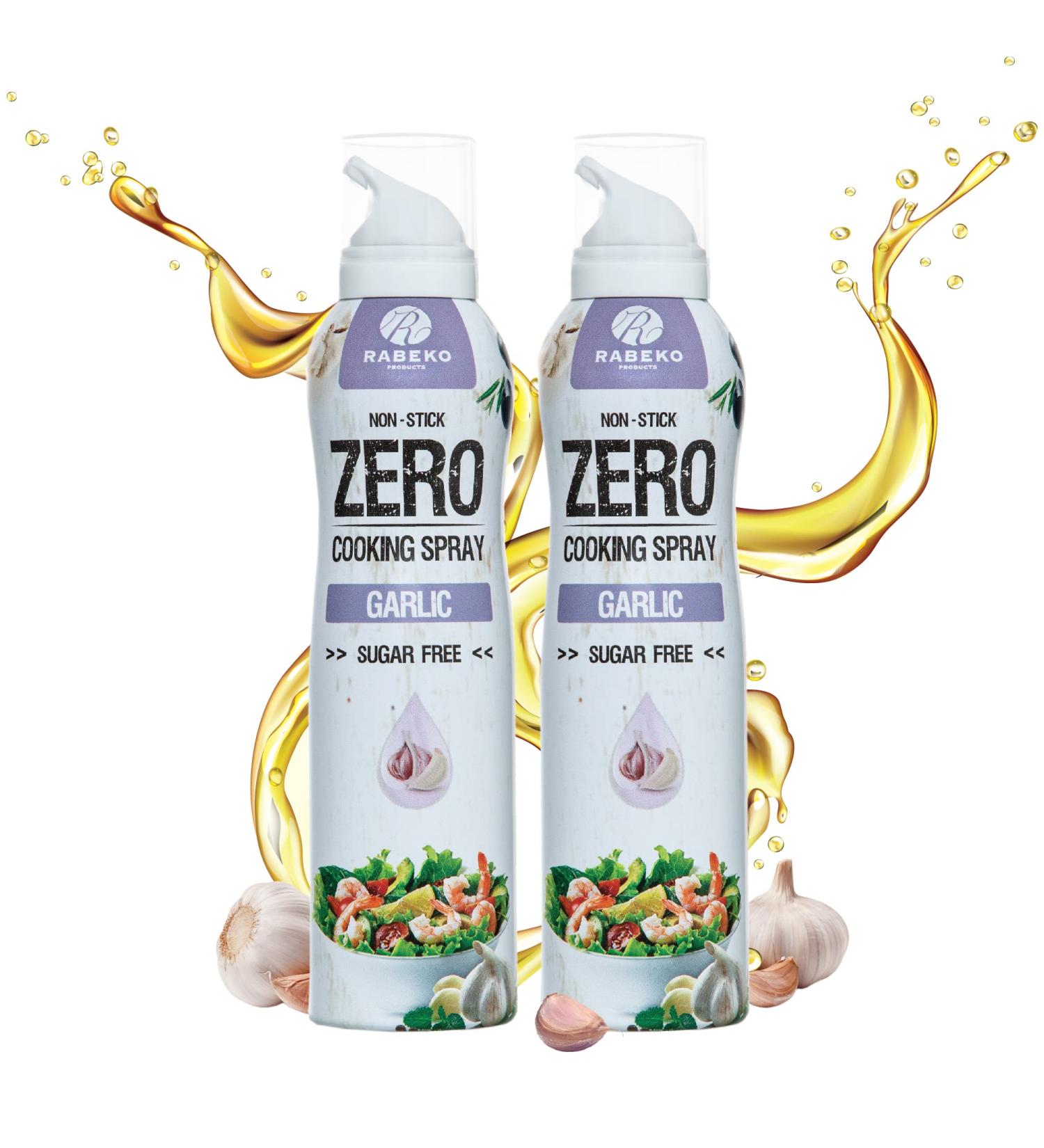 Rabeko Zero Garlic Cooking Spray - 800 Portions 2 kcal/Spray | Low-Calorie Additive-Free Gluten & Lactose-Free | Ideal for Roasting Grilling & Baking | 2 x 200ml Packs - Buy Online on GoSupps.com