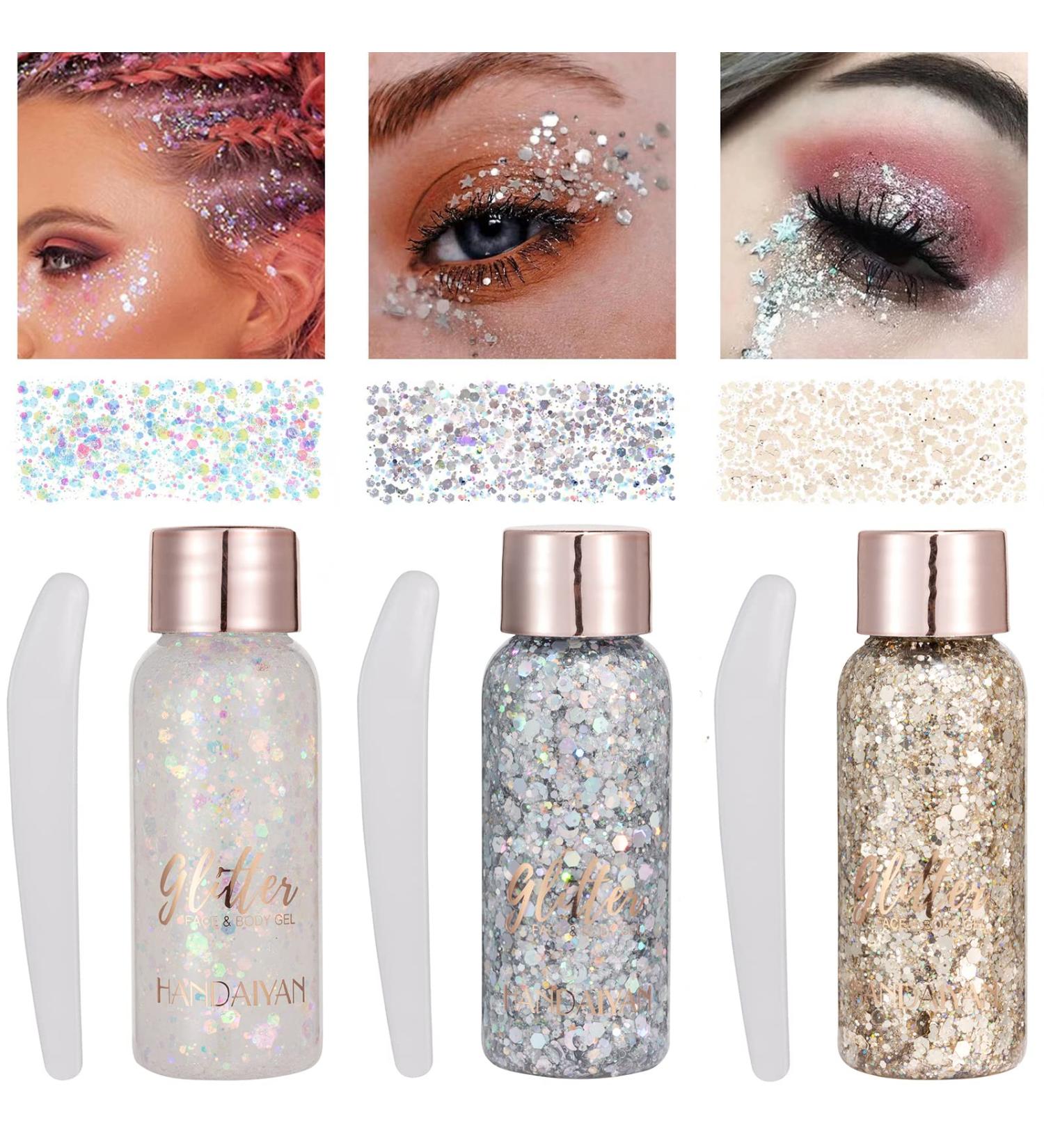 Buy Body Glitter Gel - Silver Champagne Gold & White | Best Festival Makeup & Chunky Glitter for Face & Hair - Buy Online on GoSupps.com