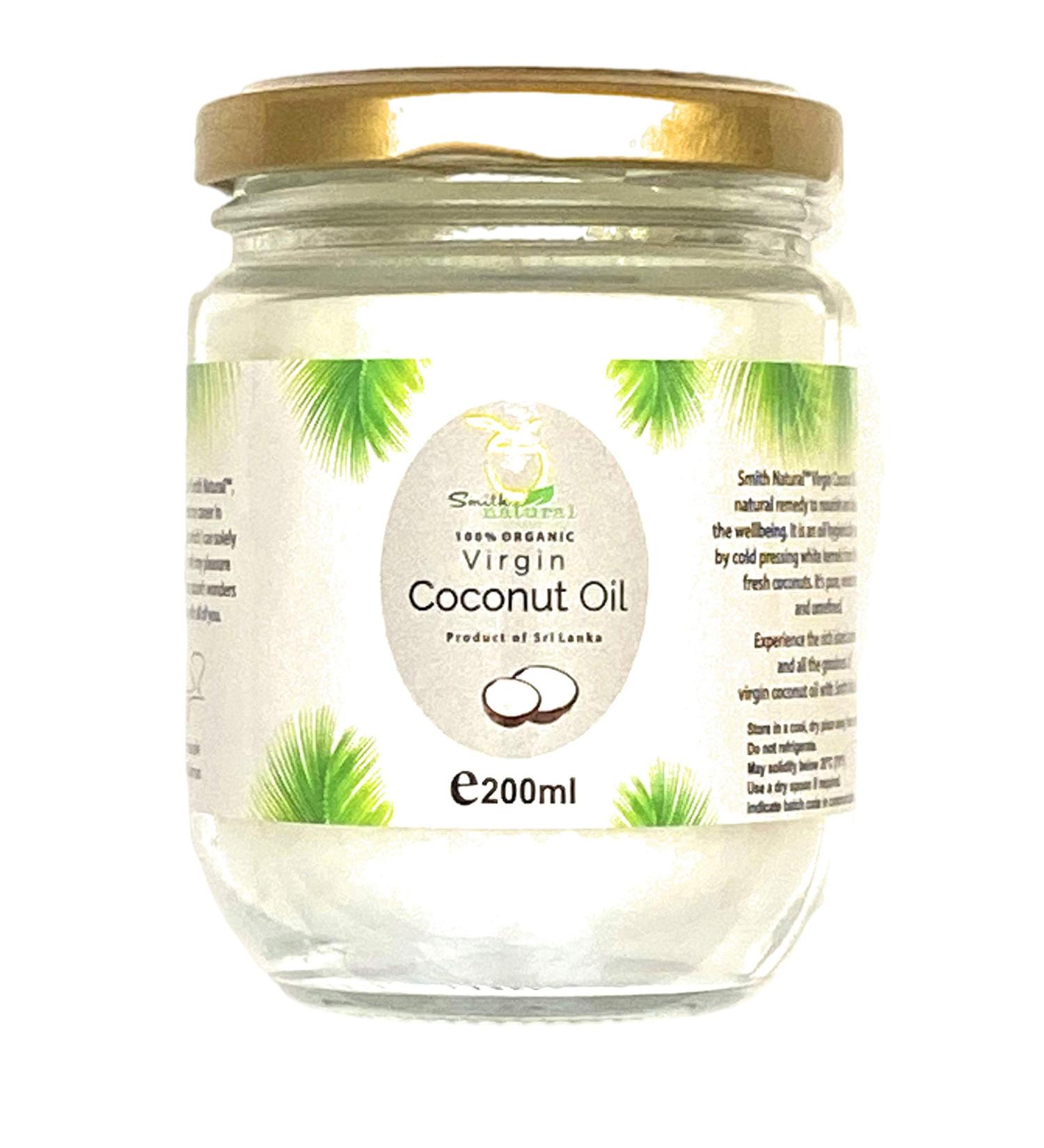 Smith Natural 100% Organic Raw Cold pressed Virgin Unrefined Coconut Oil. World No 1 Premium Grade. For Hair | Skin | Body moisturise | Edible | Gluten free | Vegan. (200ml) - Buy Online on GoSupps.com