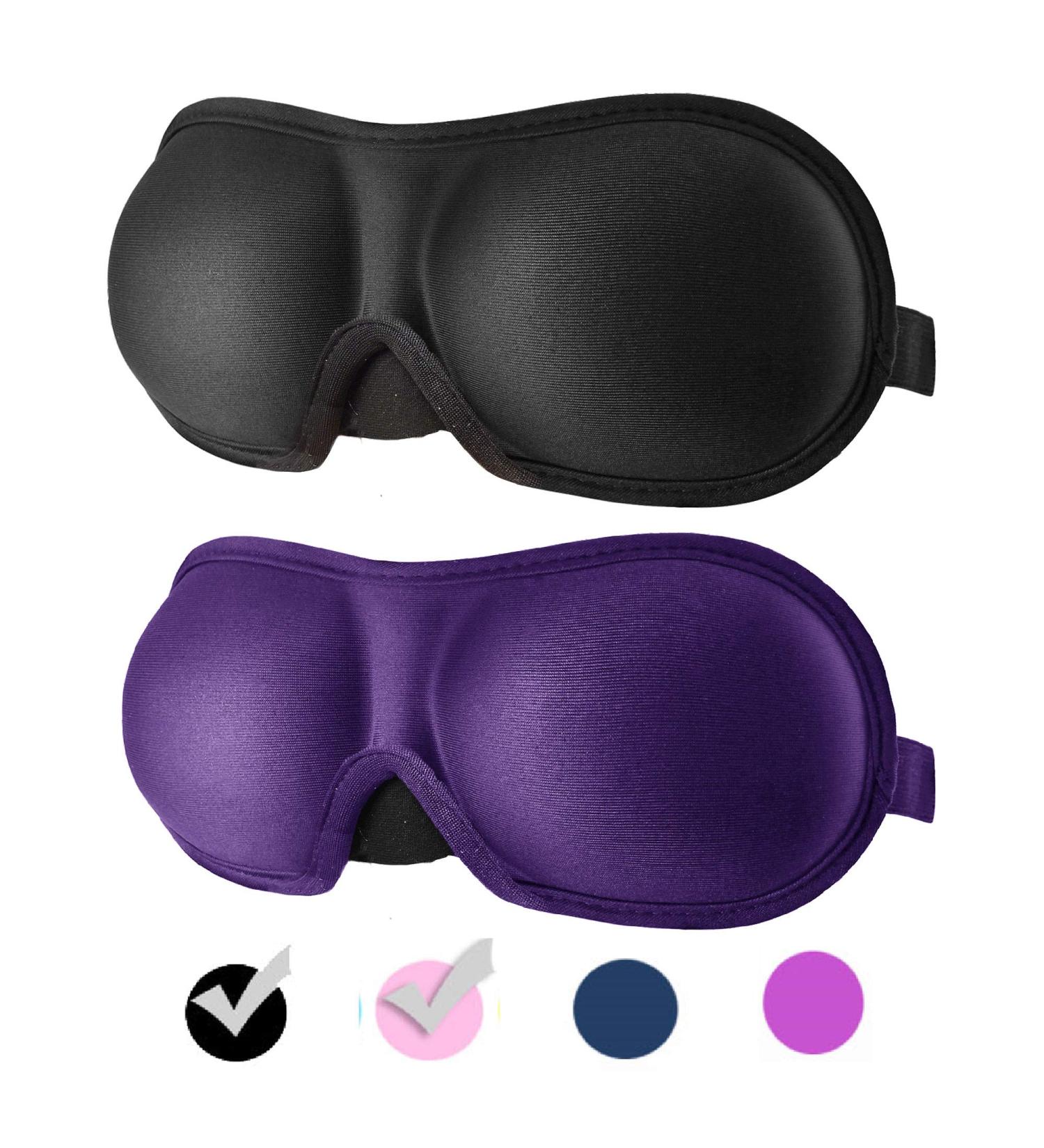 REEBENT 3D Eye Mask for Women - Machine Washable Sleep Mask for Airplane Travel with Travel Pouch - Black+Purple - Buy Online on GoSupps.com