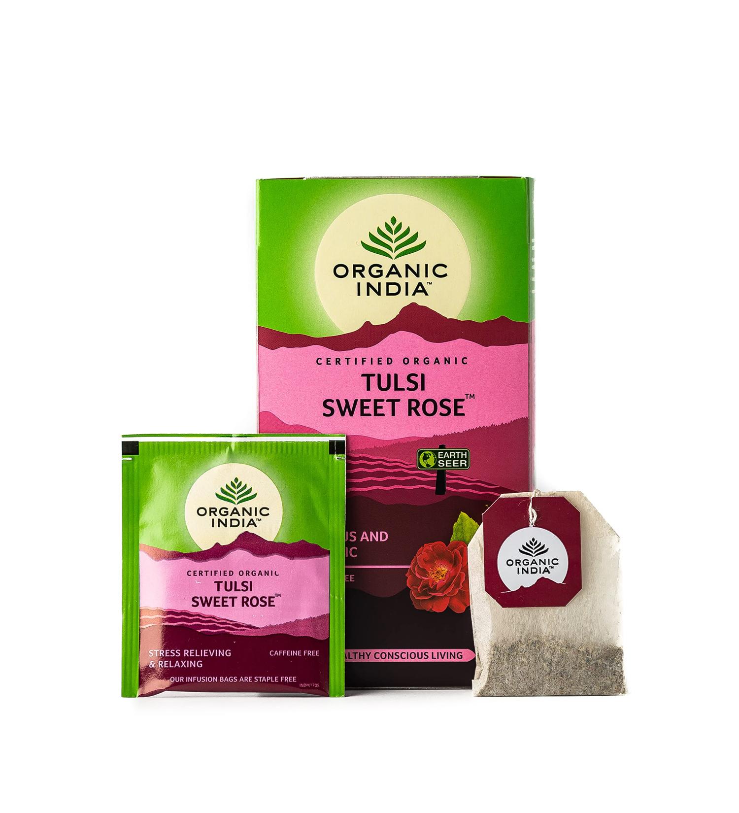  ORGANIC INDIA ORGANIC INDIA HEALTHY CONSCIOUS LIVING Tulsi Sweet Rose Tea Bags 125 Tea Bags Pack of 5 - Buy Online on GoSupps.com