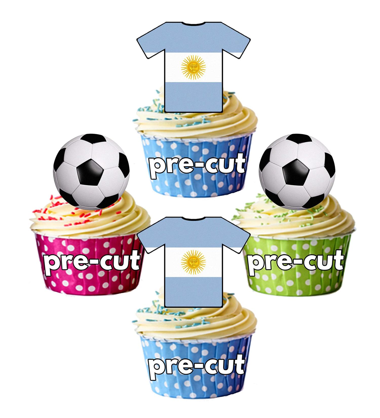 PRE-CUT Argentina Football Edible Cupcake Toppers Cake Decorations World Cup 2022 Party