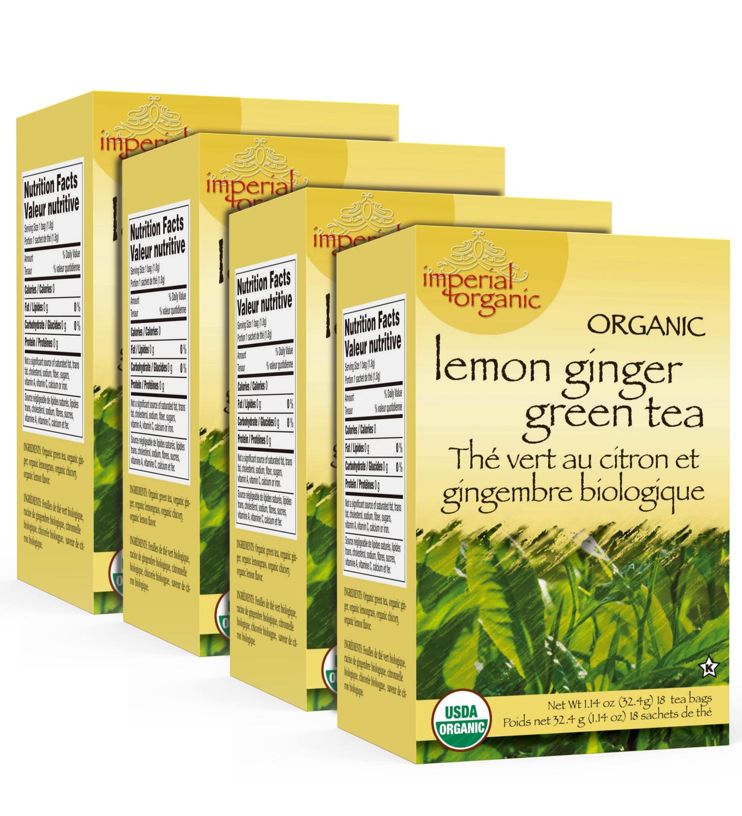 Uncle Lee's Organic Lemon Ginger Green Tea - 100% Natural, 4 Pack (18 Tea Bags) - Fresh Flavor for Hot or Iced Tea - Buy Online on GoSupps.com