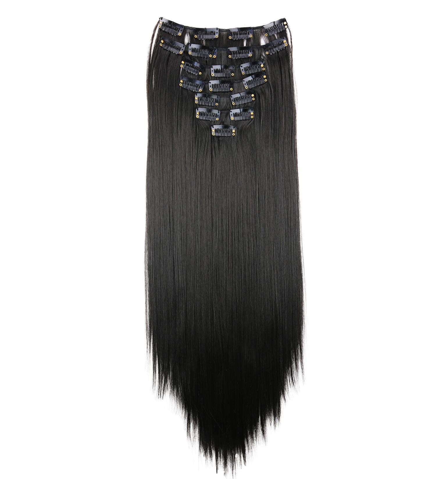 CAISHA by PRETTYSHOP XXL 20 Long 8 Pieces Clip In Hair Extensions Synthetic Fiber Natural Black #2 - Buy Online on GoSupps.com