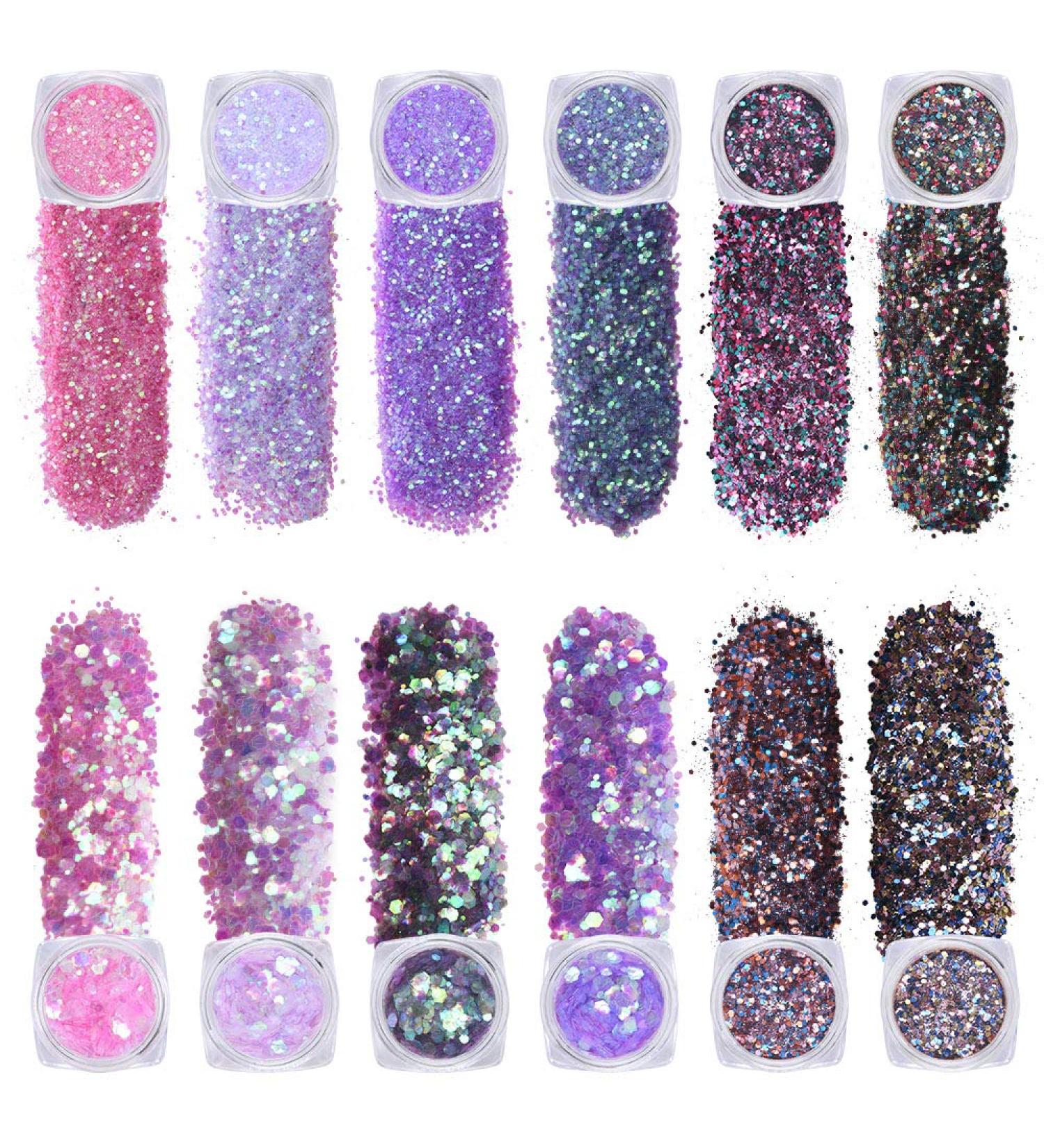 URAQT Chunky Glitter 12 Colors - Holographic Festival Nail & Body Glitter Powder - Buy Online on GoSupps.com