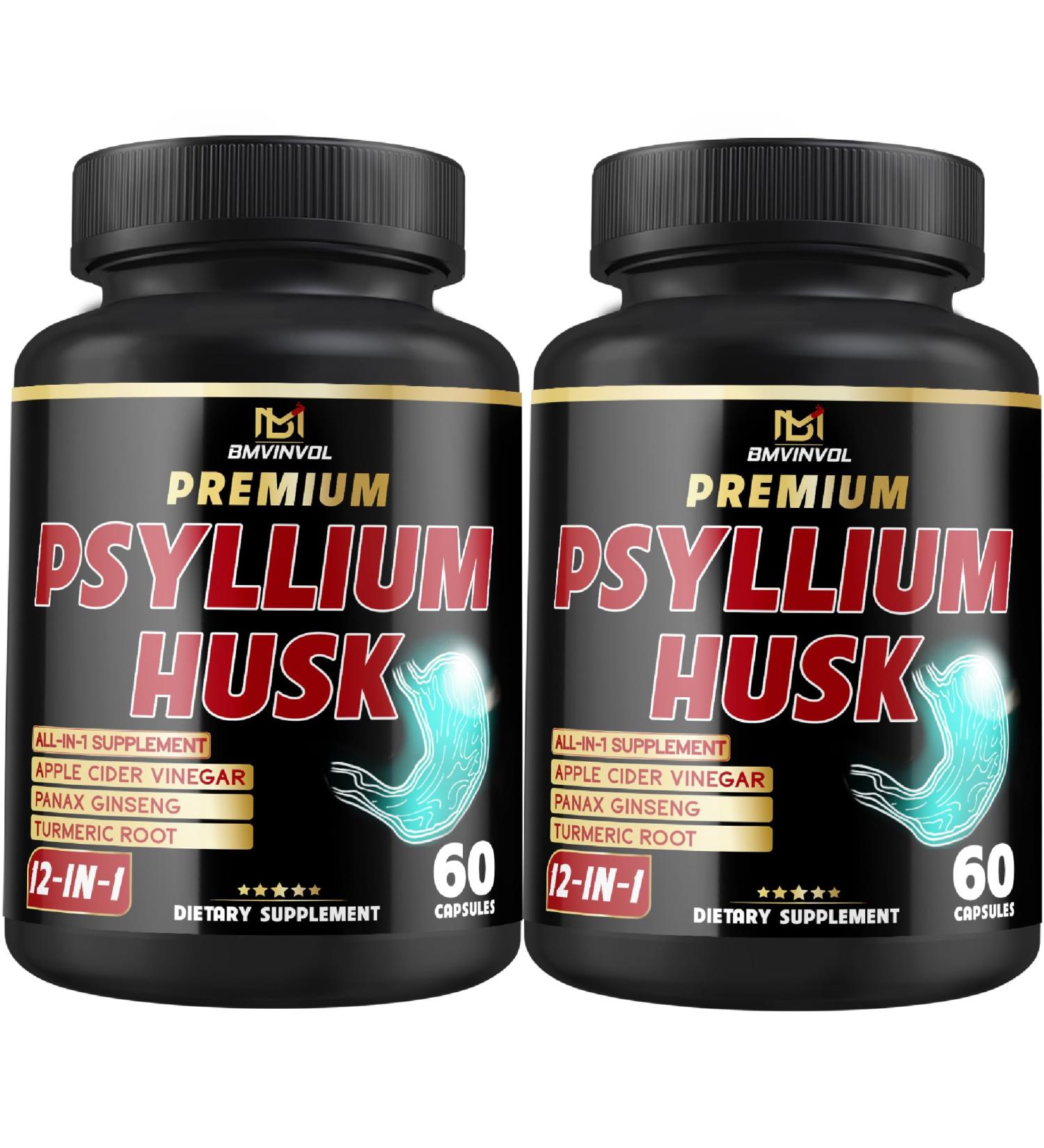 BMVINVOL (2 Packs) Premium Psyllium Husk Capsules - 4 Months Supply - Ginger Fenugreek Turmeric - Psyllium Fiber Capsules for Supports Digestion & Regularity - Buy Online on GoSupps.com