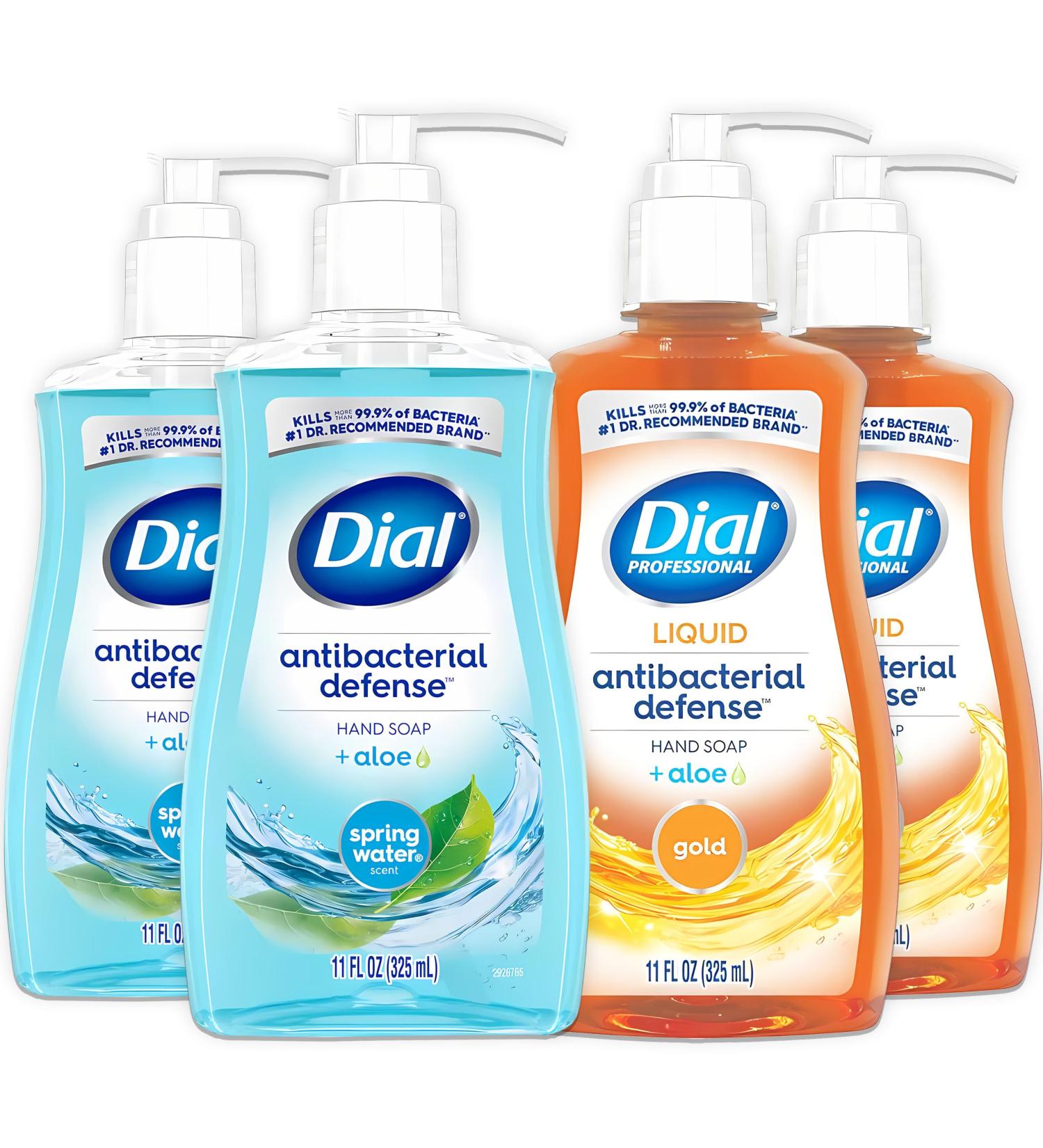 Dial Hand Wash Variety Pack 4 Pack Hand Soap in Pump Bottles Gentle Moisturizing Aloe Vera Formula Original Gold/Spring Water 11 fl oz. Each - Buy Online on GoSupps.com