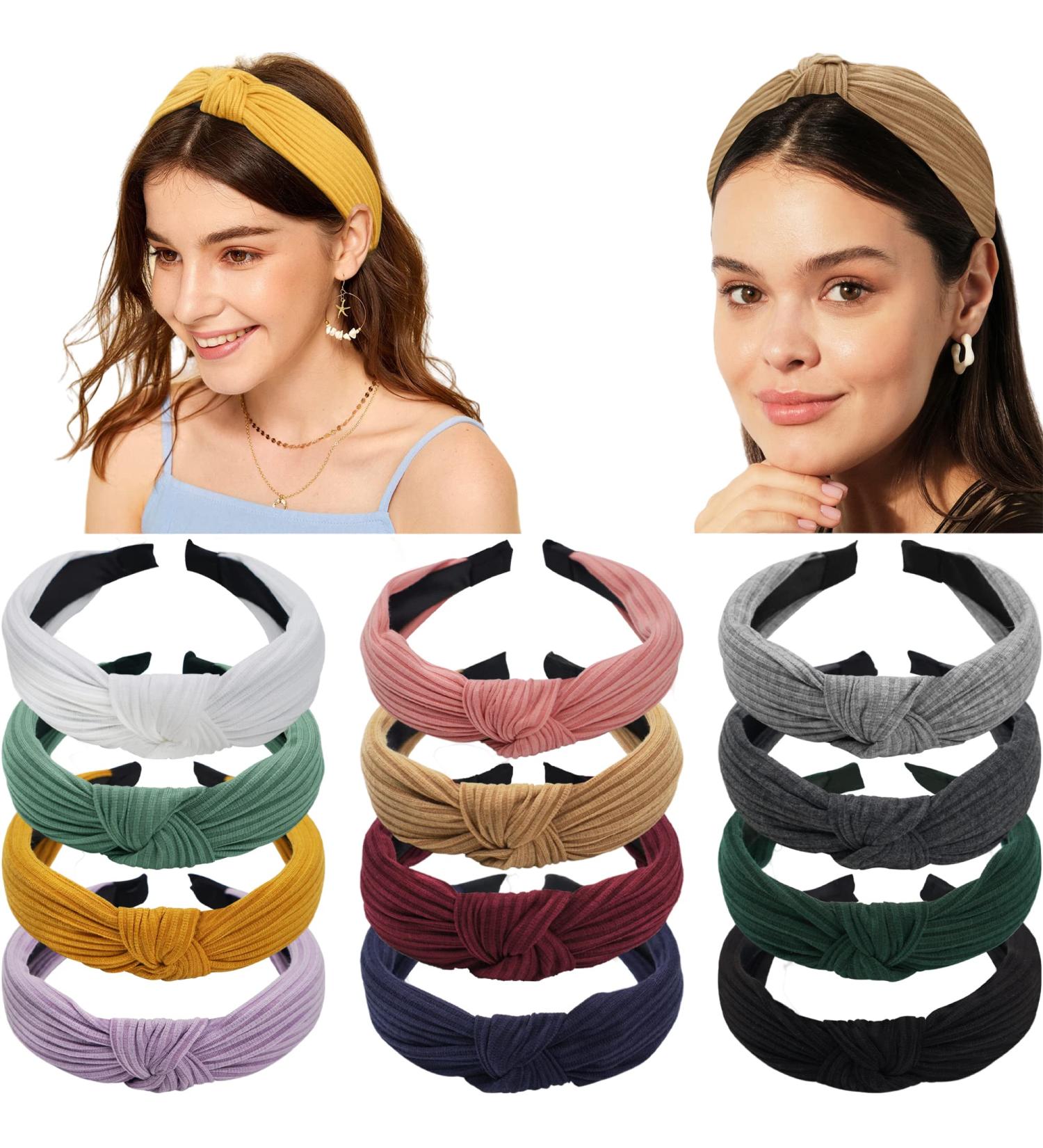 12 Pcs Striped Wide Turban Headbands for Women - Fashion Cross Knot Hair Hoops - Buy Online on GoSupps.com