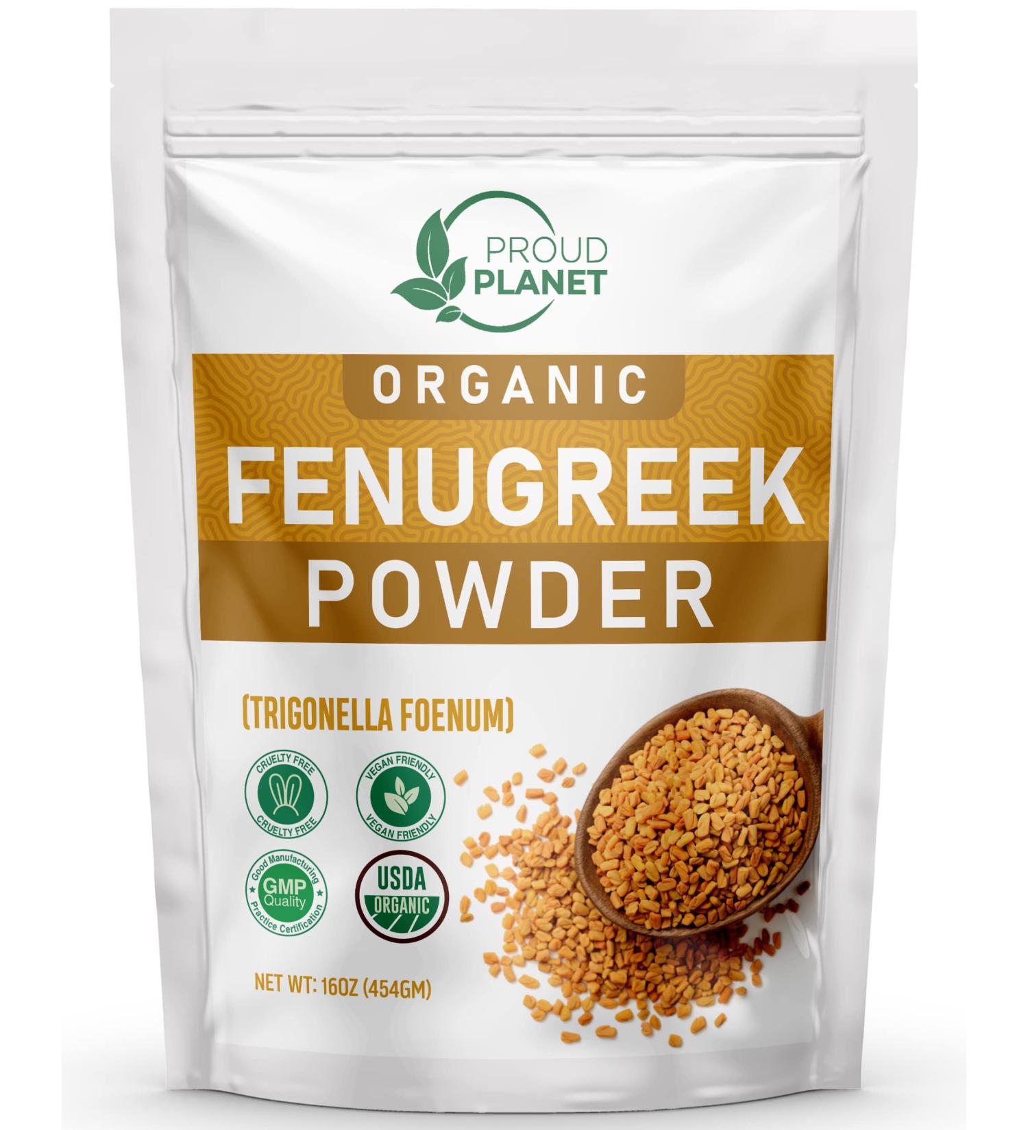 Organic Fenugreek Powder 16oz - Health Skin & Hair Methi Seeds Powder - Non GMO & Gluten Free - USDA Certified by Proud Planet - Buy Online on GoSupps.com