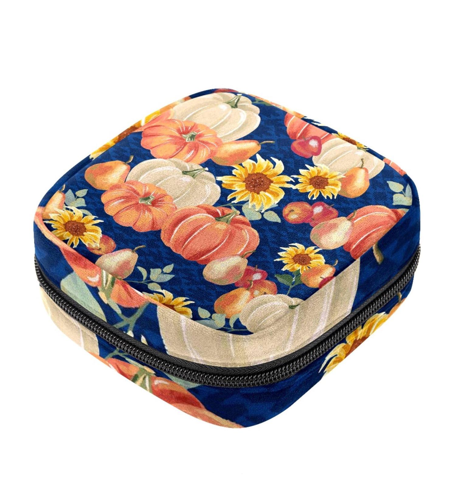 Fall Pumpkin Sunflower Sanitary Napkin Storage Bag - Portable Period Kit Pouch - Buy Online on GoSupps.com