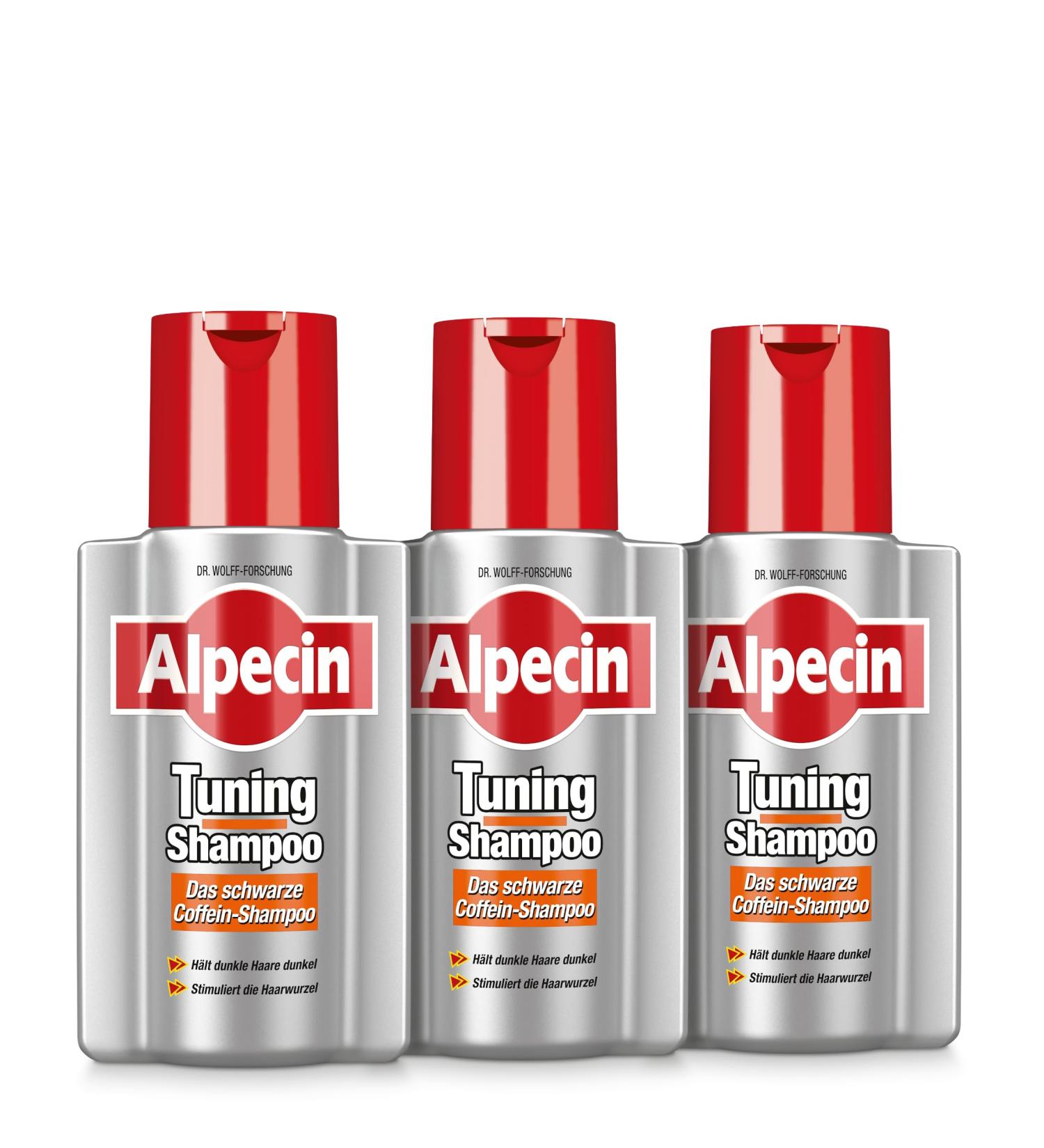 Alpecin Alpecin Tuning Shampoo - 3 x 200 ml - Black shampoo with caffeine for grey hair - Powerful colour pigments to maintain dark hair