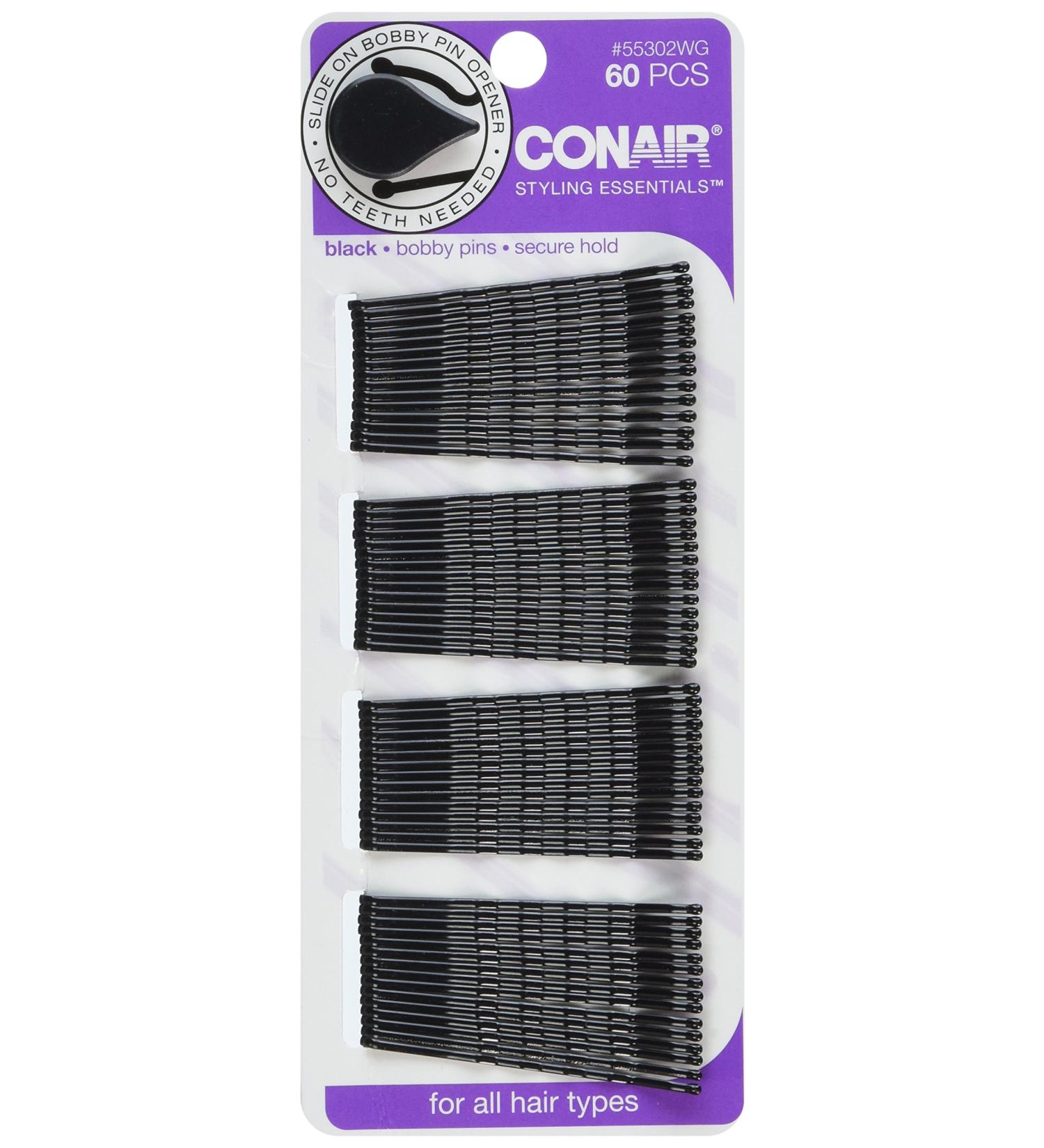 Conair Bobby Pins  Black  0.3 Ounce  60 counts Black 60 Count (Pack of 1)