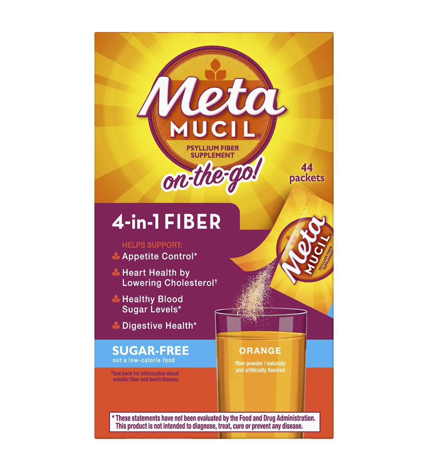 Metamucil 4-in-1 Psyllium Fiber Supplement Sugar-Free Powder Packets, Orange Flavor - 44 Count - Buy Online on GoSupps.com