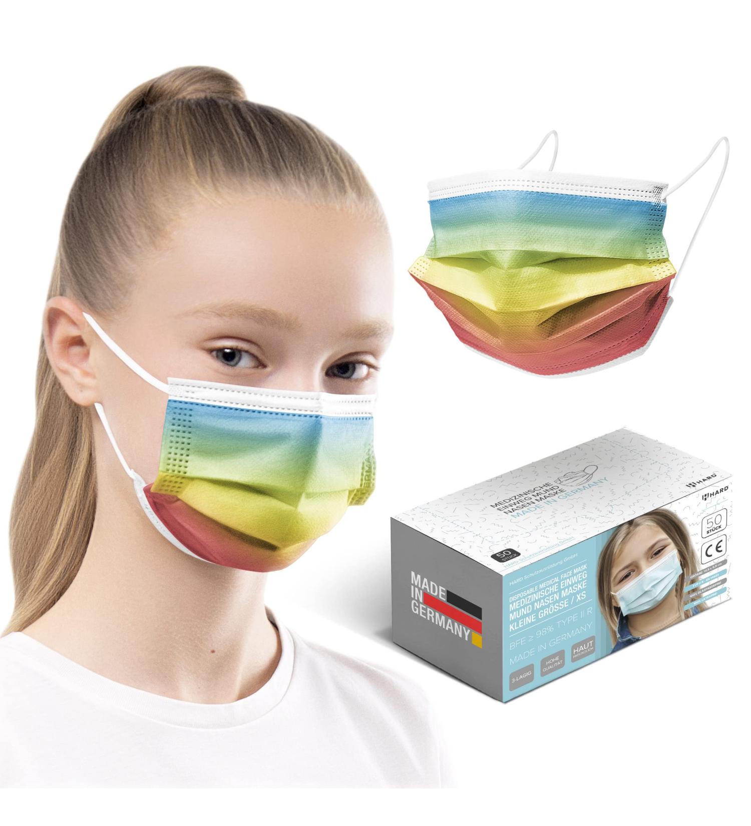 Rainbow Classic 100pc Disposable Face Masks - Small Size - Made in Germany - Breathable Triple Layer - CE Certified - 99.78% Filtration - Elastic Earloops - Buy Online on GoSupps.com