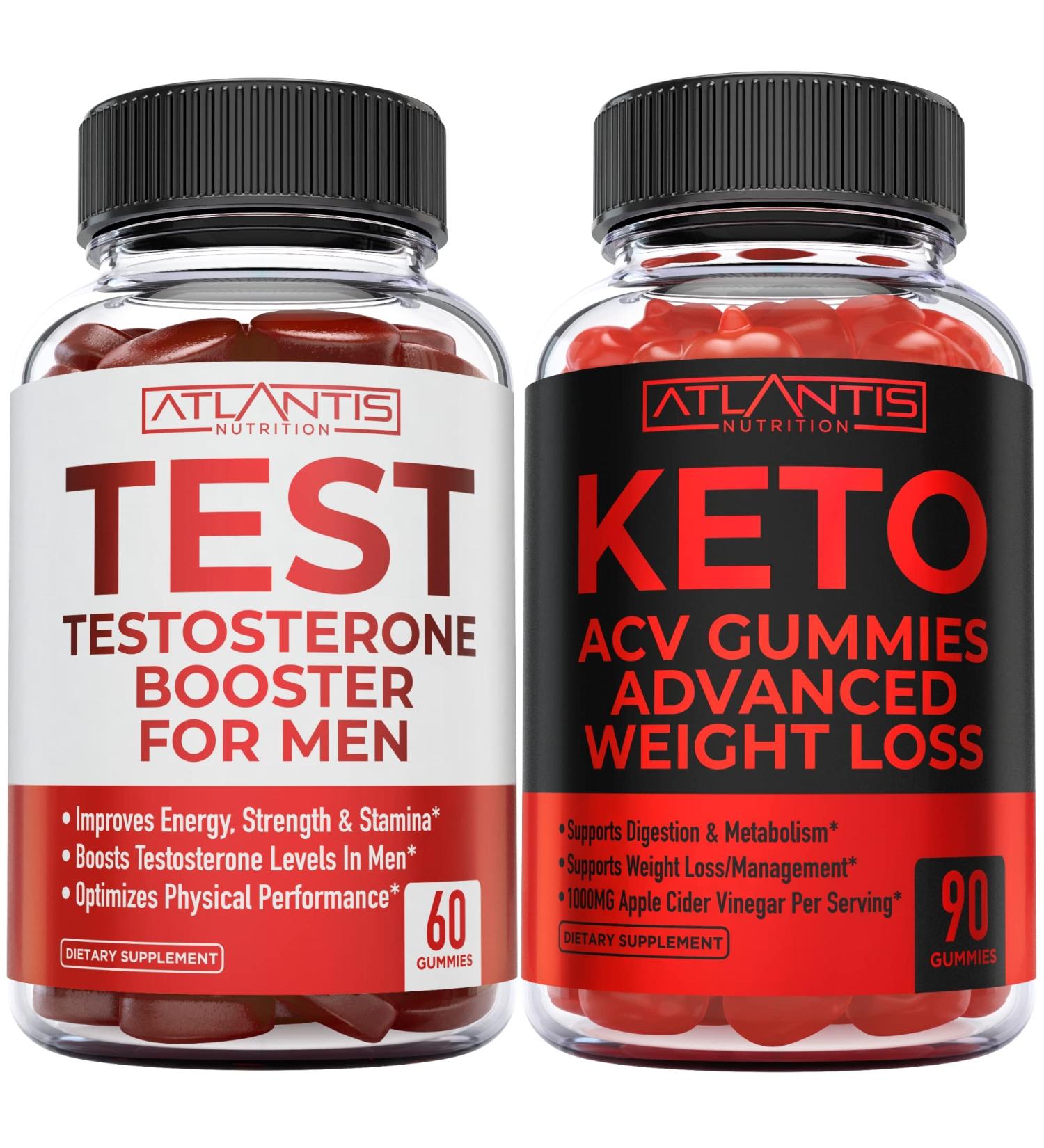 Atlantis Nutrition Testosterone Booster 60 Gummies + Keto Apple Cider Vinegar 90 Gummies - Buy Online on GoSupps.com
