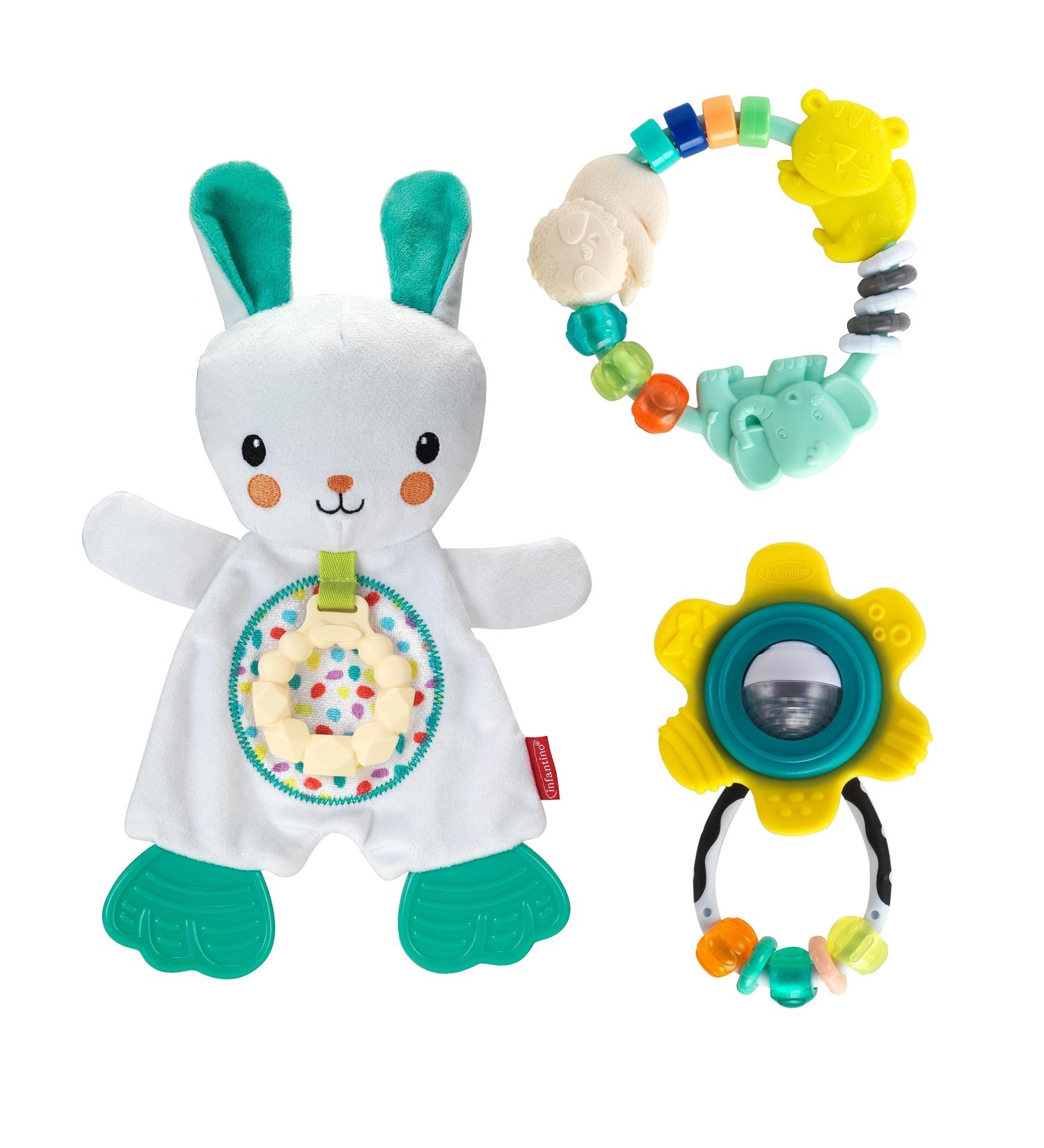 Infantino Glow-in-the-Dark Cuddly Pal Teethers Gift Set | 3-Piece Baby Essentials for Sensory & Motor Development | BPA-Free Bunny & Teethers - Buy Online on GoSupps.com