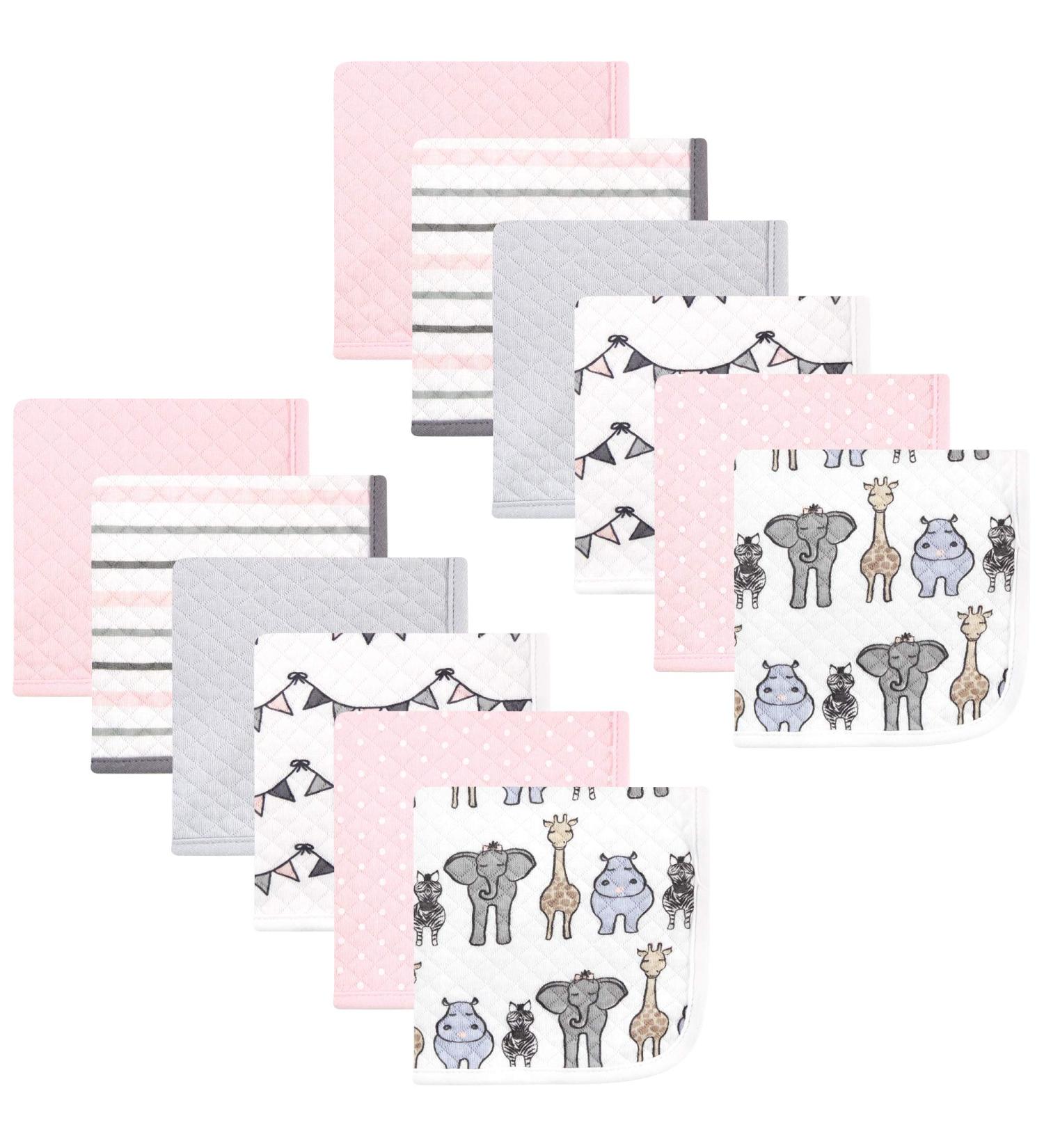 Hudson Baby Unisex Quilted Cotton Washcloths - Pink Safari - One Size - Buy Online on GoSupps.com