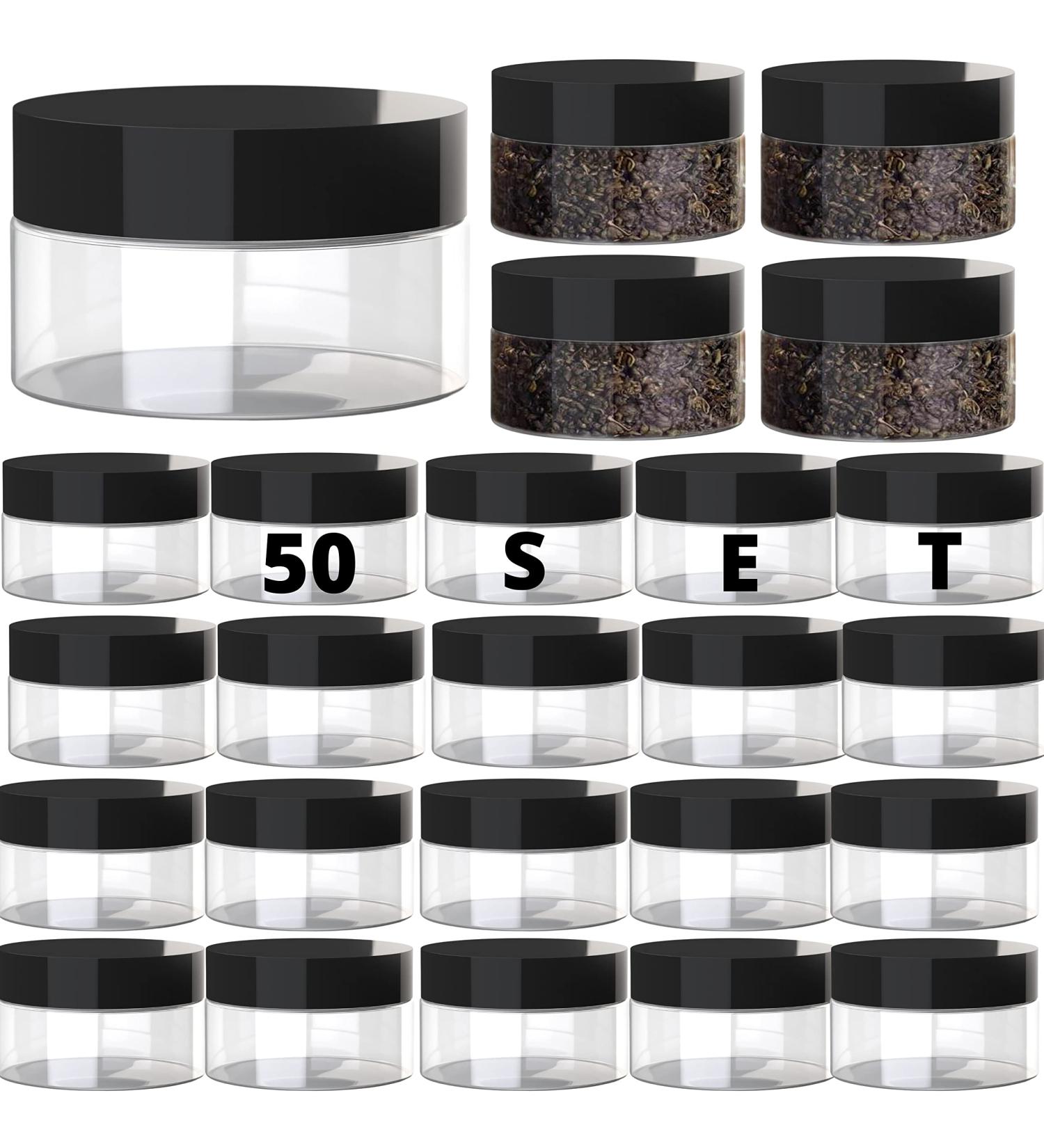 50 Pack 2oz Clear Plastic Containers with Lids - Ideal for Sugar Scrubs, Cosmetics, Lotions, Body Butters, and Slime - Refillable and Durable - Buy Online on GoSupps.com