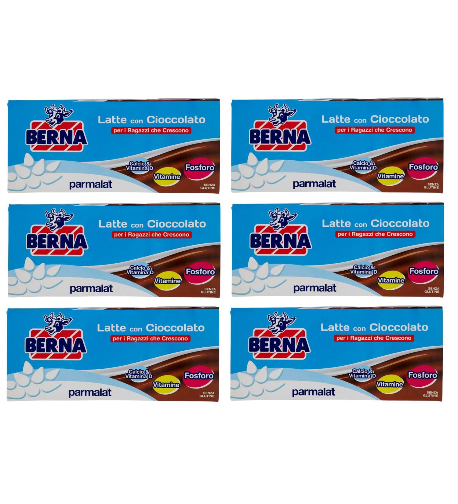 Pack of 6 Milk Parmalat Berna Latte Con Cioccolato with Chocolate (3 x 200 ml) - Buy Online on GoSupps.com