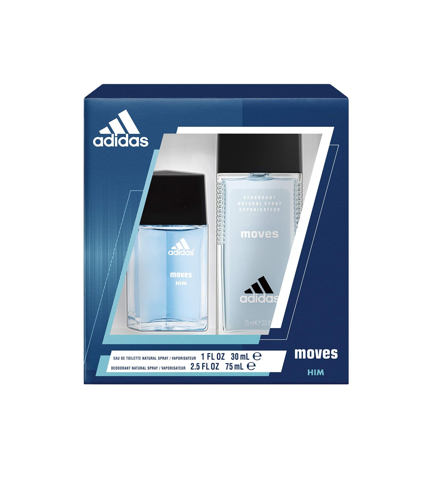 adidas Moves for Him 2-Piece Gift Set with 1-Ounce Eau de Toilette and 2.5-Ounce Deodorant Natural Spray Total Retail Value $31.00 - Buy Online on GoSupps.com