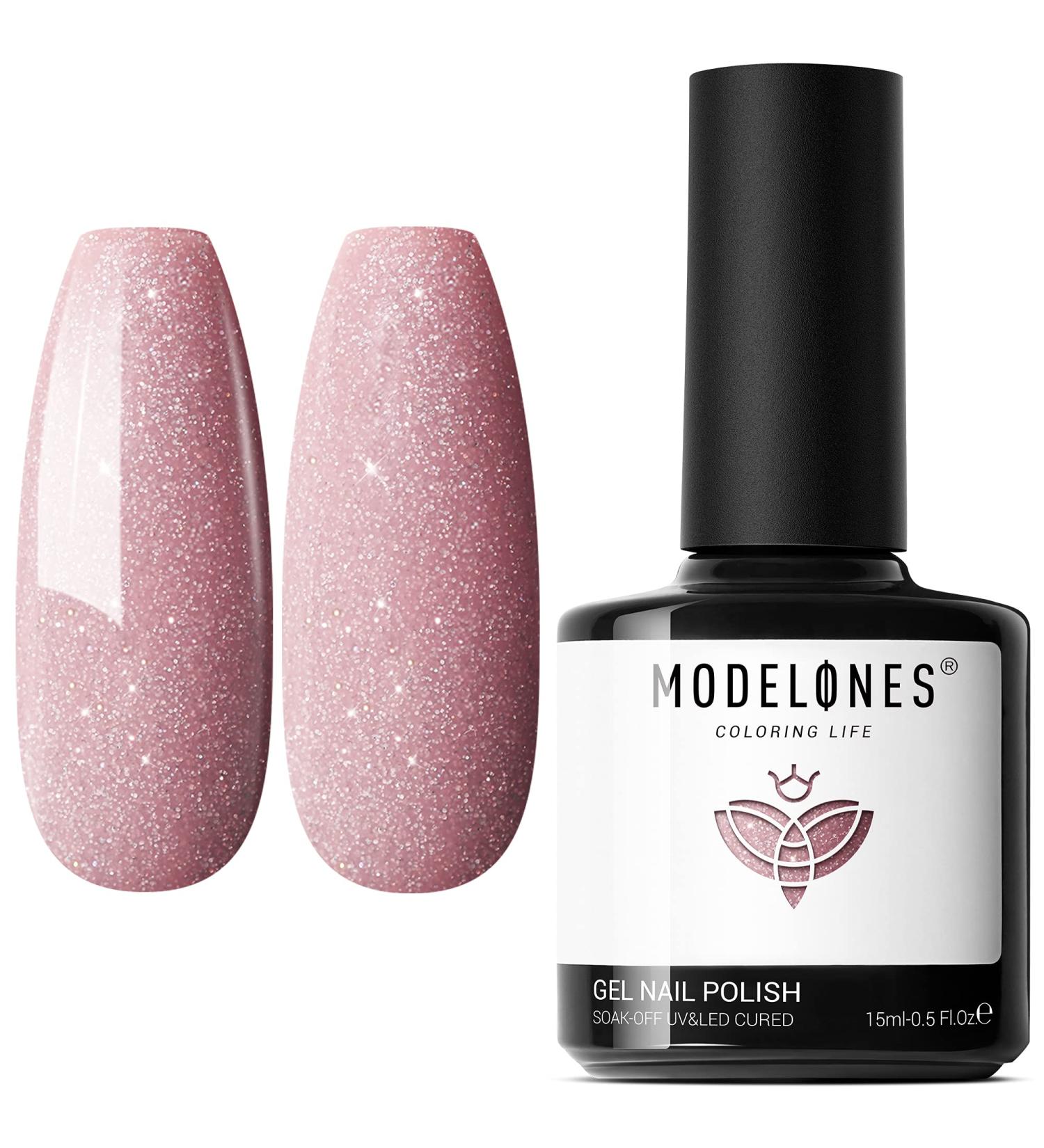 Modelones Pink Silver Glitter Gel Nail Polish 15ML | Soak Off LED Color | A26 - Glitter Pink | 0.5 Fl Oz - Buy Online on GoSupps.com
