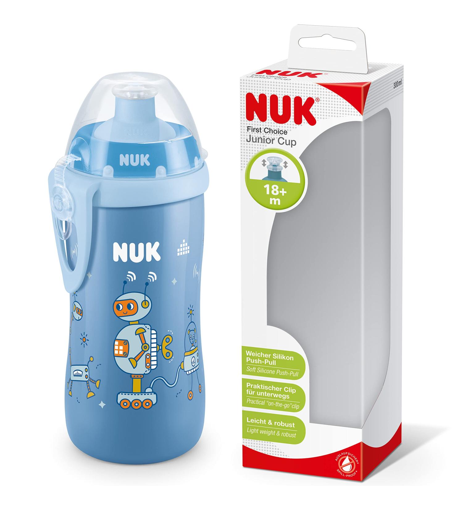 Nuk Junior Cup Drinking Clay Bottle 300ml | Leak-Proof BPA Free for 18 Months+ | Blue Robot Design - Buy Online on GoSupps.com