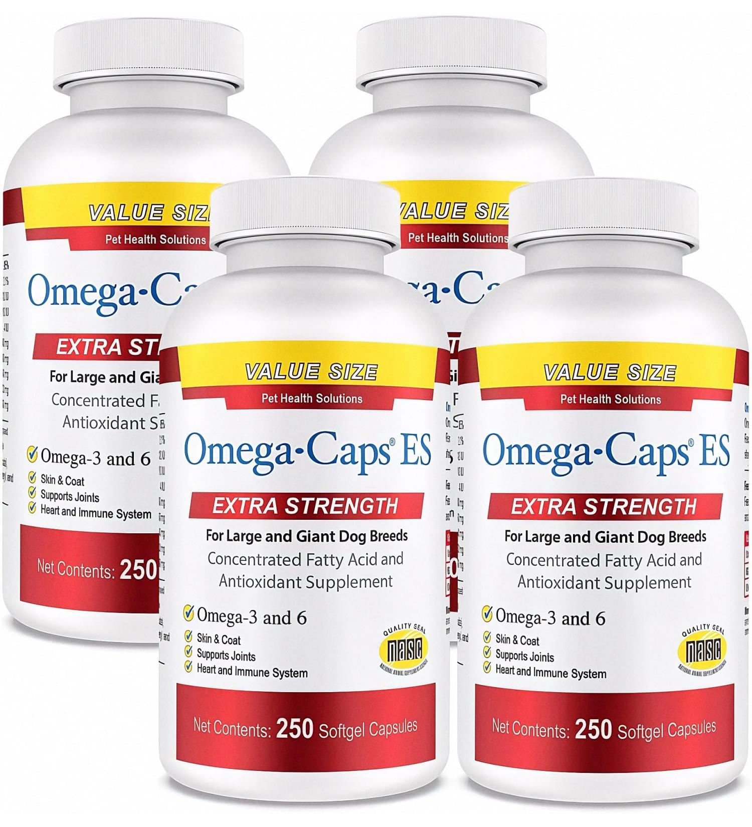 Omega-Caps Extra Strength for Large Breeds-Vet Formulated for Healthy Radiant Skin & Coat While Reducing Shedding. Contains Omega 3 for Immune System Support Easy to Dose 1000 Soft Gel Capsules - Buy Online on GoSupps.com