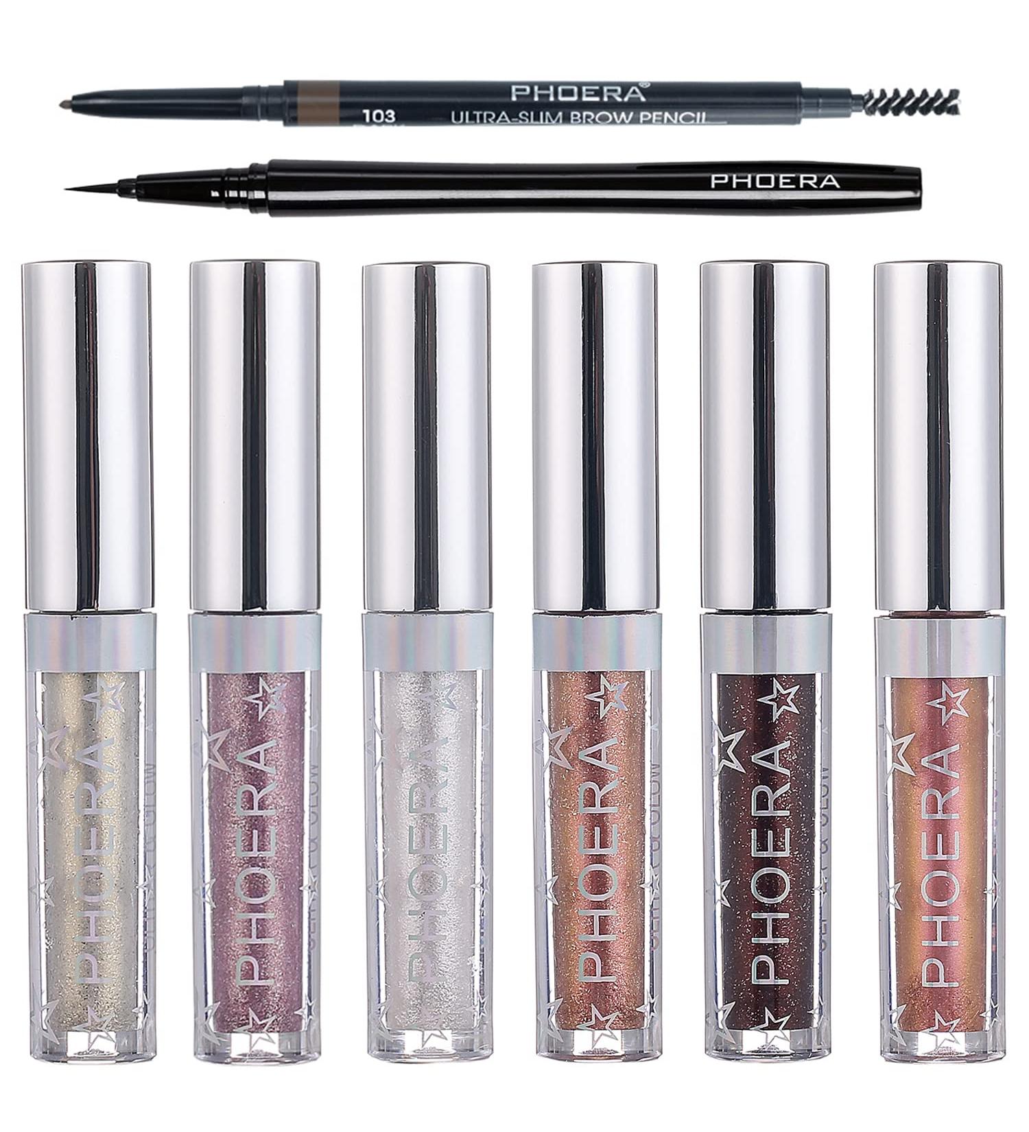 PHOERA Glitter Eyeshadow & Eyeliner Set | Waterproof Long-Lasting Makeup for Eyes - Shimmering Sparkle & Glow | Metallic Eyeshadow Pencil Stick - Buy Online on GoSupps.com