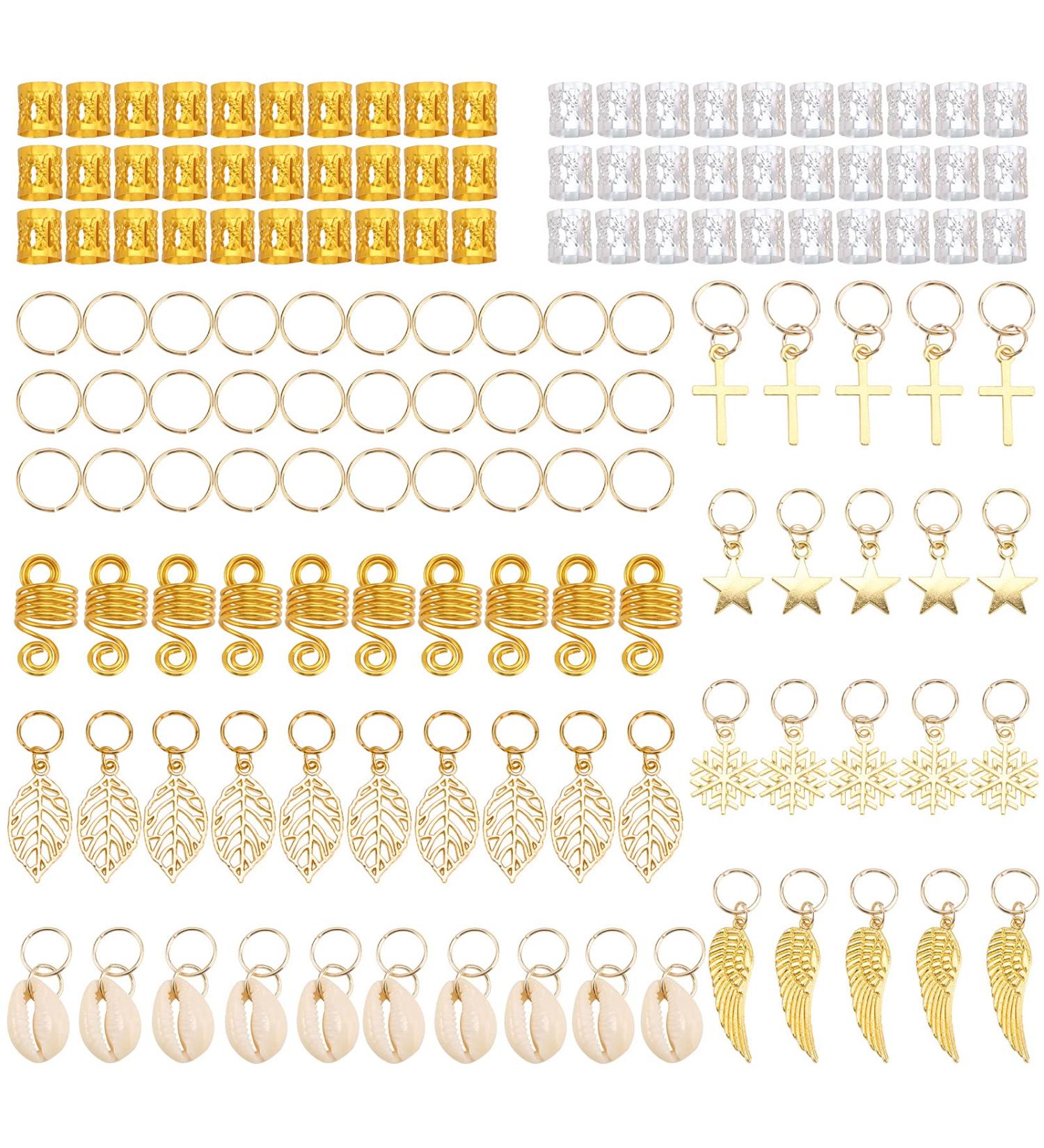 Dreadlocks Hair Jewelry: 140pcs Aluminum Hair Cuffs, Rings, Shell Accessories for Women - Loc Clips & Pendants, Braid Decor - Buy Online on GoSupps.com