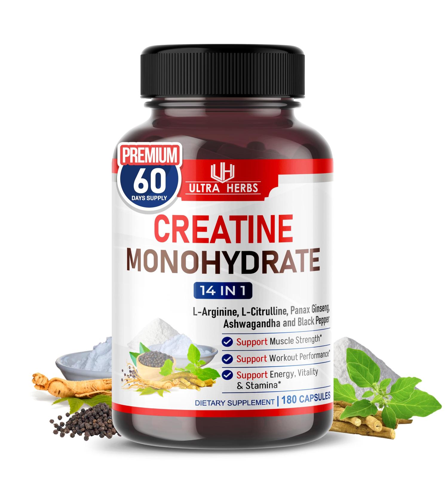 Ultra Creatine Pills | Creatine Monohydrate Capsules Enhanced with L-Arginine, L Citrulline, Ginseng | Support Stamina, Energy & Muscle Growth | 180 Capsules 90 Count (Pack of 1) - Buy Online on GoSupps.com