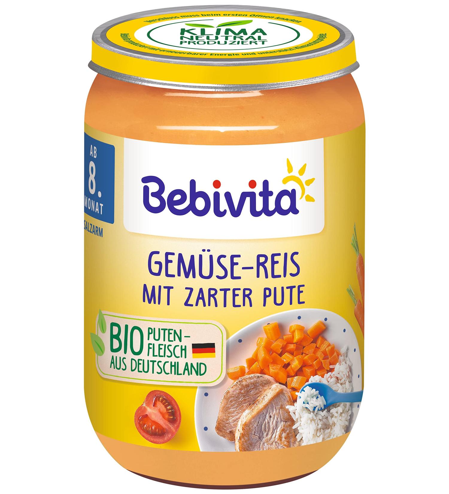 Bebivita menus from 8 months Vegetable rice with tender turkey pack of 6 (6 x 220g) medium Vegetable rice with tender turkey 220g