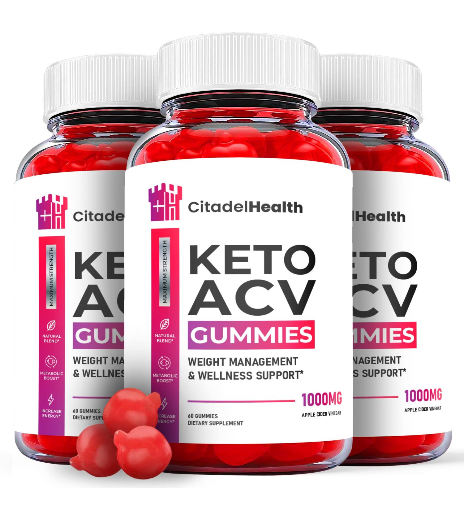 (3 Pack) Citadel Health Keto ACV Gummies - Vegan Formula with Apple Cider Vinegar and Vitamin B12 - 180 Gummies - Buy Online on GoSupps.com