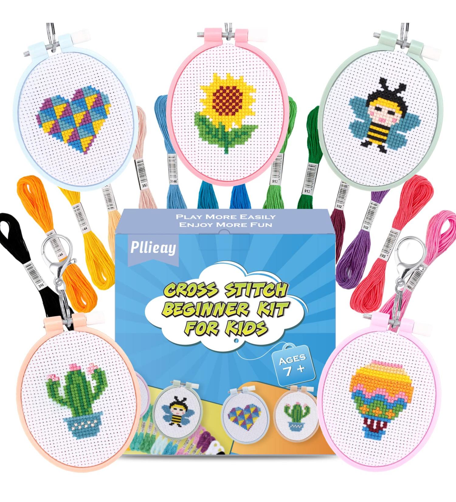 Pllieay 5 PCS Cross Stitch Kits for Kids 7-13 - Beginner Sewing Kit with Instructions for Backpack Charms and Ornaments - Oval-shaped Craft Needlework Set - Buy Online on GoSupps.com