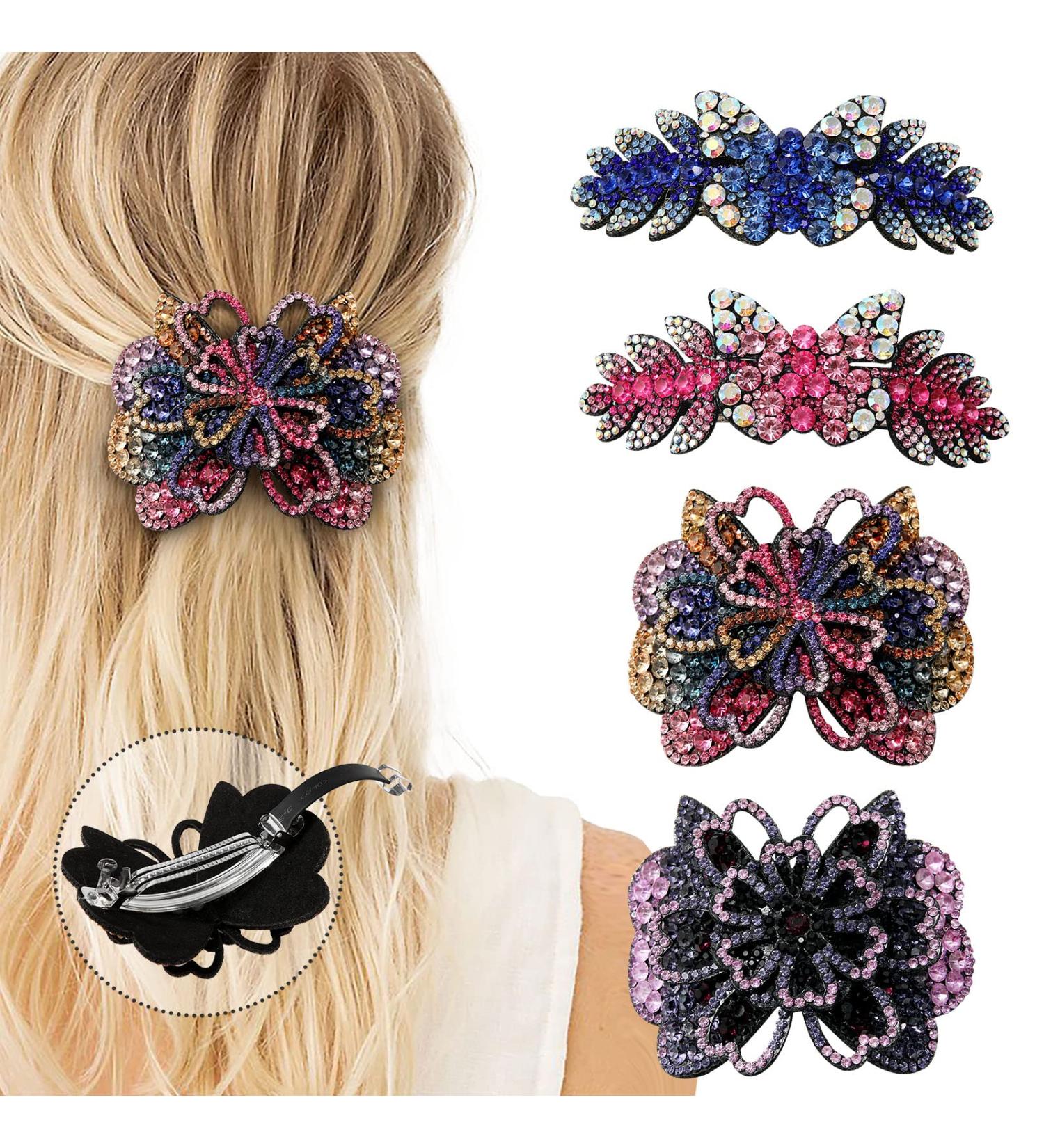 4PCS Rhinestone Flower Hair Barrette Clips - Spark Hair Accessories for Women - Butterfly and Flower Design - Ideal for Thick or Thin Hair - Buy Online on GoSupps.com
