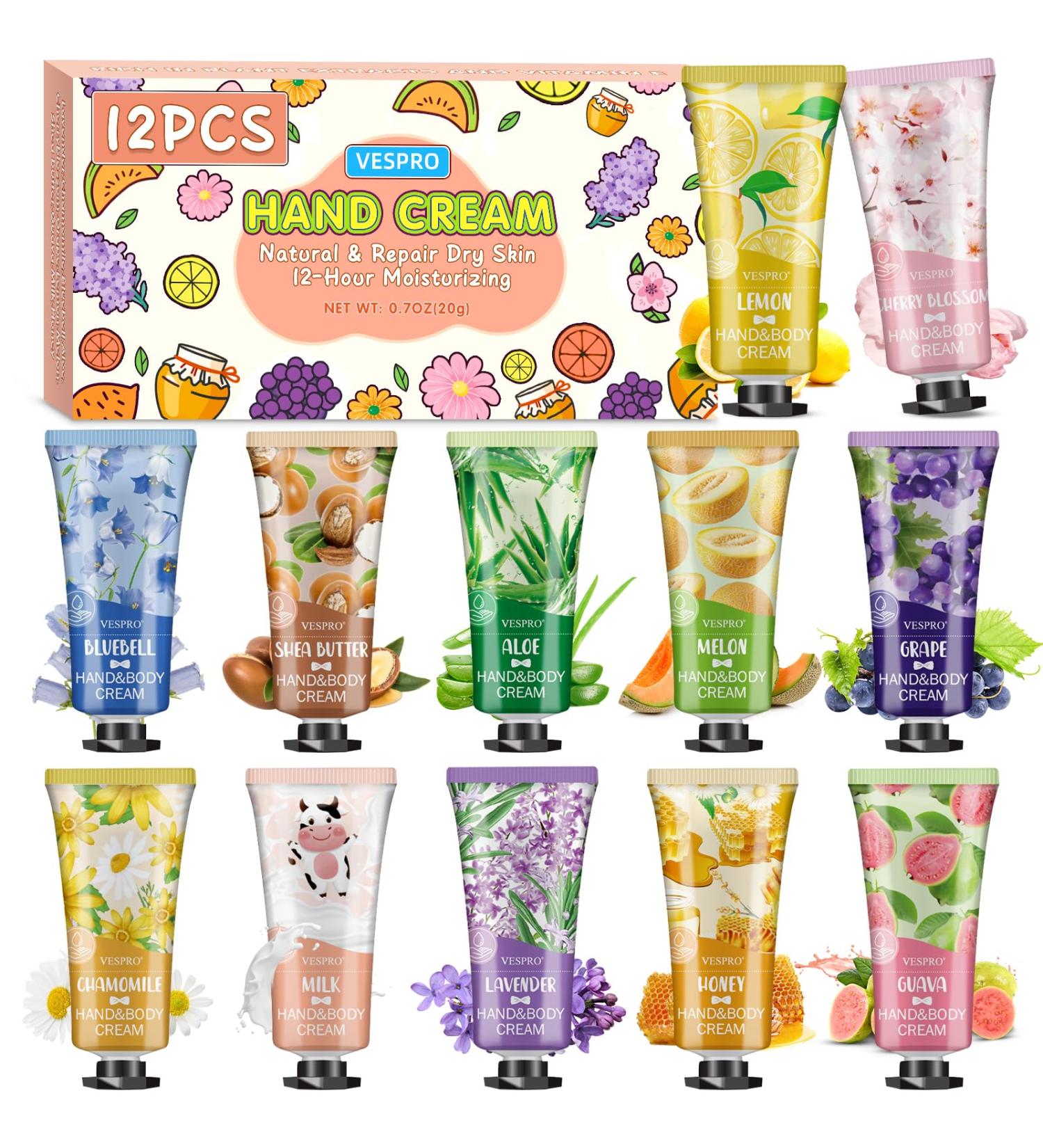VESPRO 12 Pack Hand Cream Set - Travel Size Moisturizers for Dry Hands | Perfect Mother's Day Birthday & Baby Shower Gifts - Buy Online on GoSupps.com