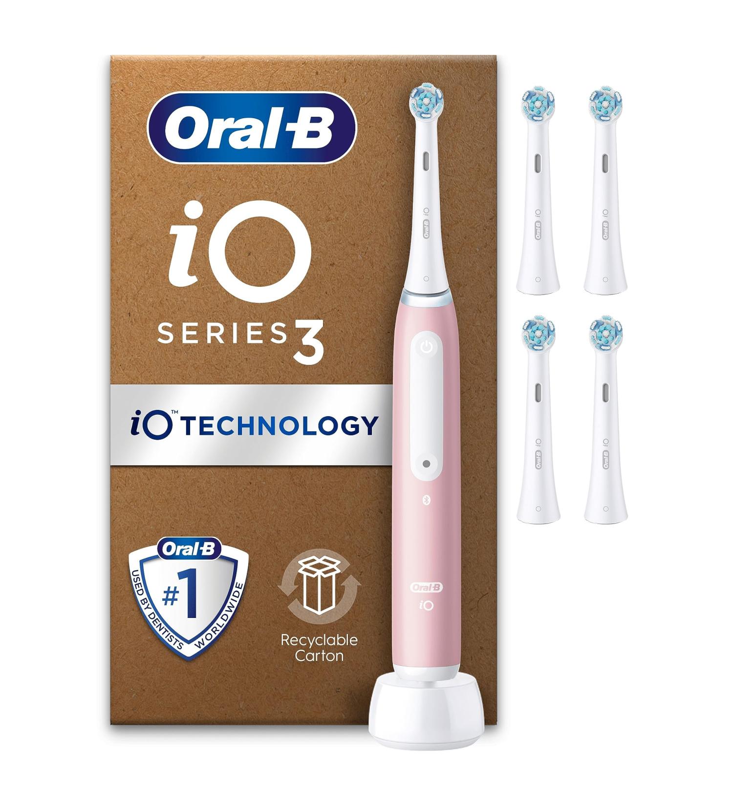 Oral-B iO3 Electric Toothbrush - 4 Heads, 3 Modes, Teeth Whitening, Pink, UK Plug + Refills - Buy Online on GoSupps.com