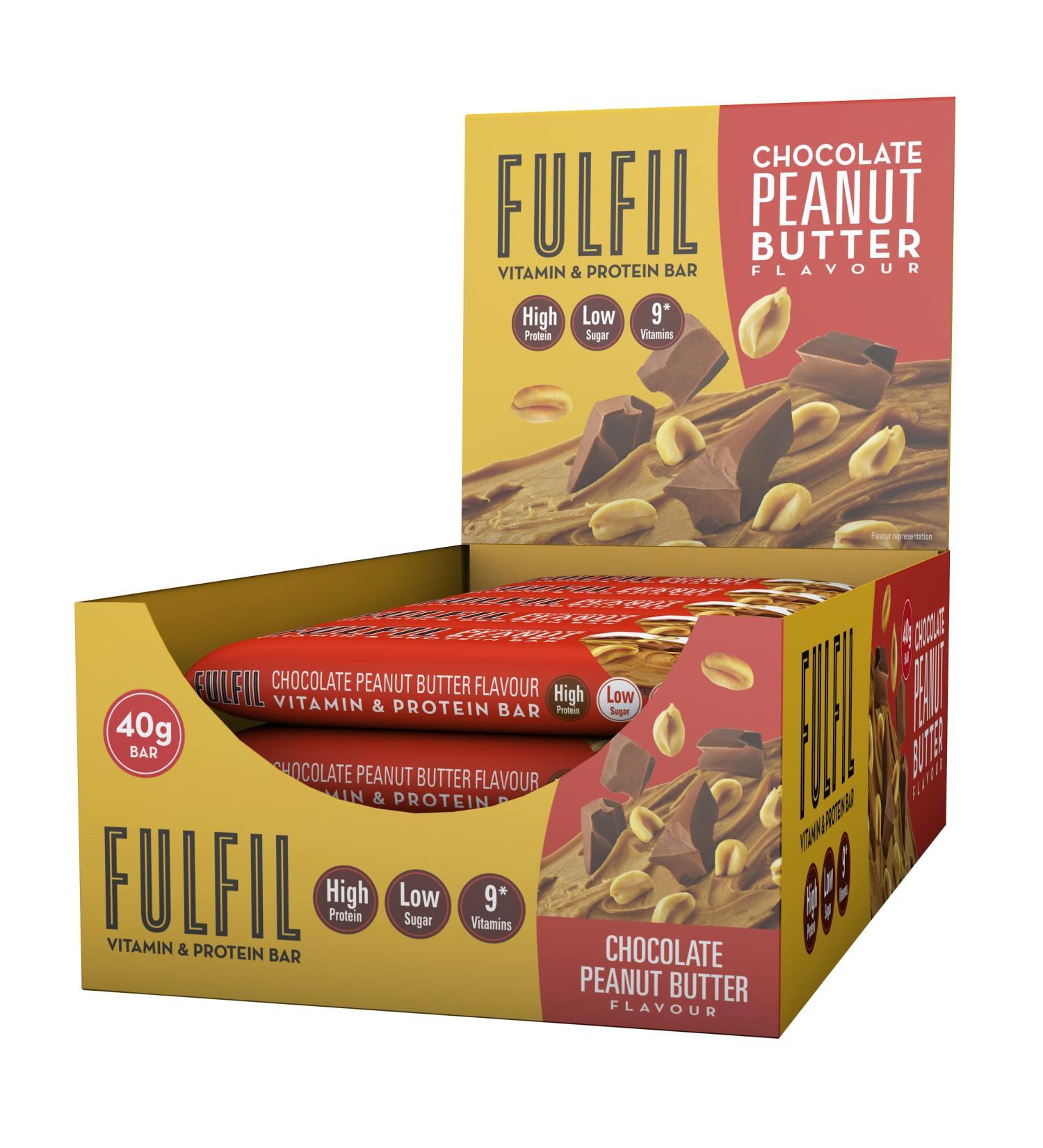 Fulfil Vitamin and Protein Bars (15 x 40g Bars) - Chocolate Peanut Butter Flavour - 15g High Protein 9 Vitamins Low Sugar - Buy Online on GoSupps.com