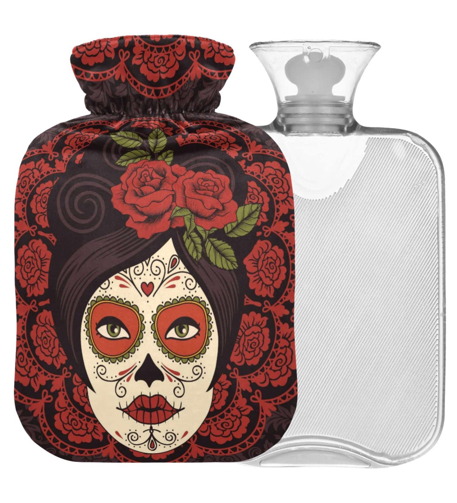 Buy Naanle Rose Mexican Skull Hot Water Bottle 1L Transparent Hand & Foot Warmer for Pain Relief & Heat Therapy International Shipping Available - Buy Online on GoSupps.com