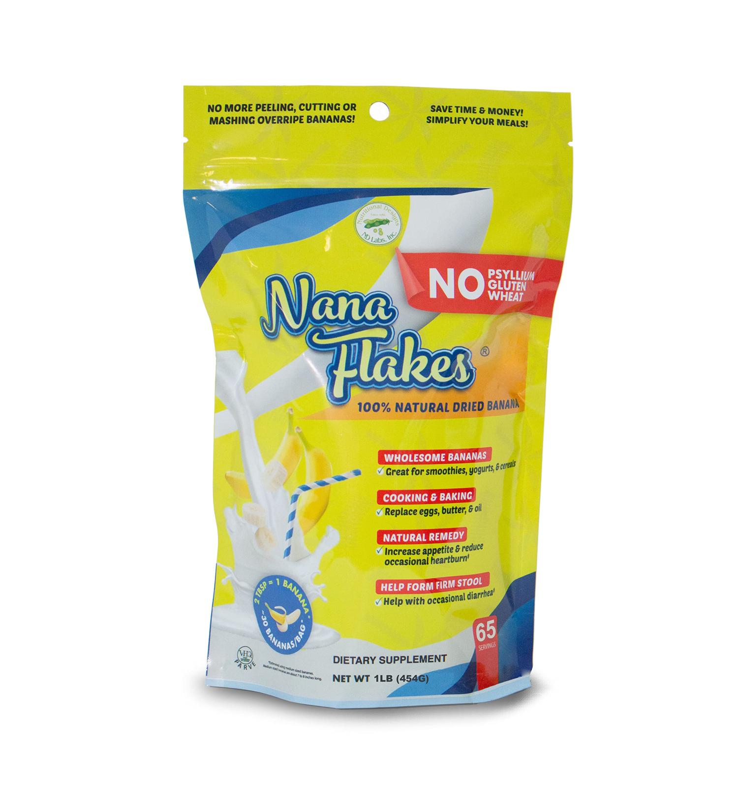 Nutritional Designs Nana Flakes 100% Pure Banana Flakes Powder - One Pound Bag - Decrease Fat Intake, Natural Remedy for Diarrhea & Heartburn - Protein & Fiber Source - Buy Online on GoSupps.com