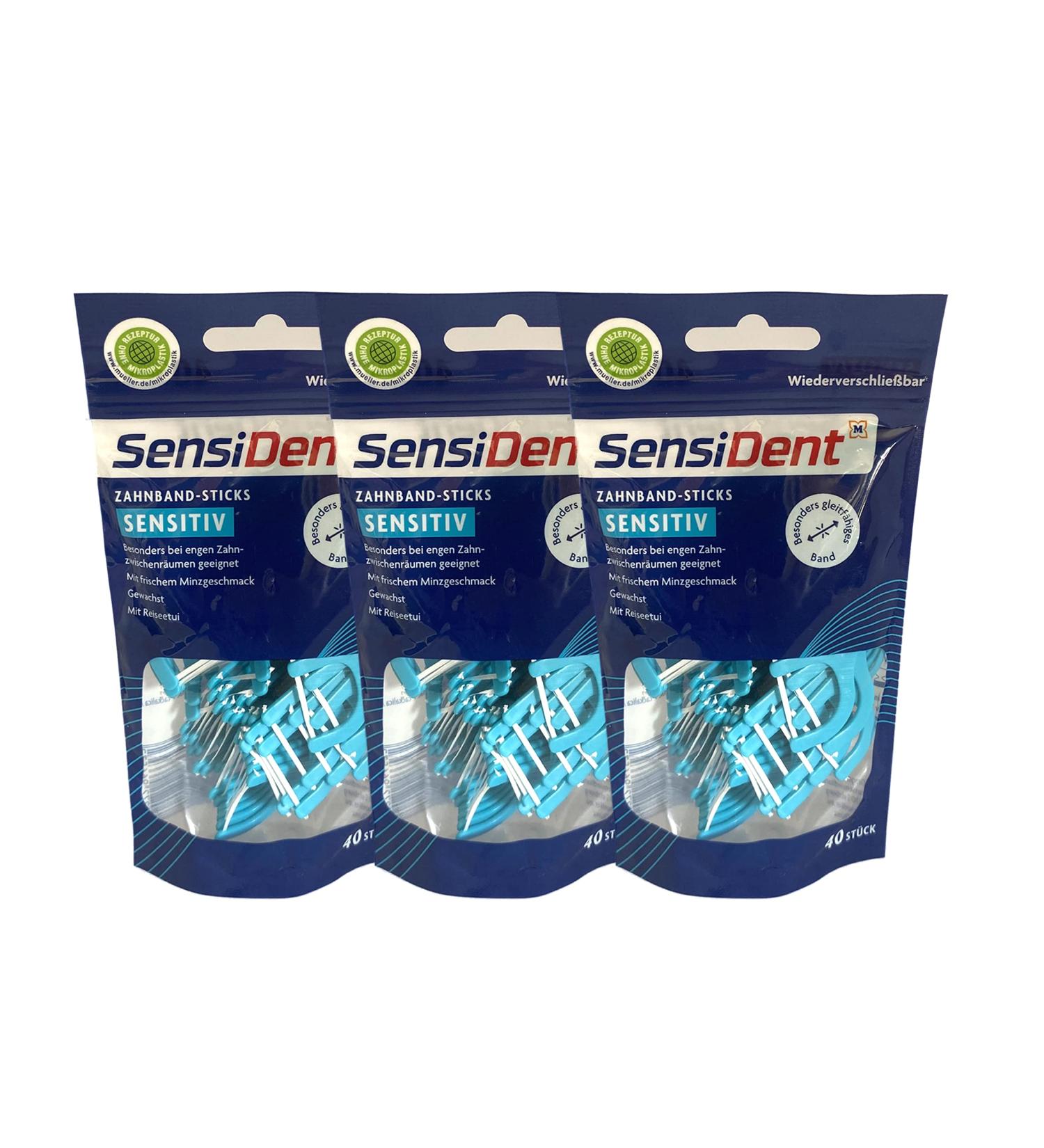 3x SensiDent dental floss sticks sensitive with travel case 30pcs.