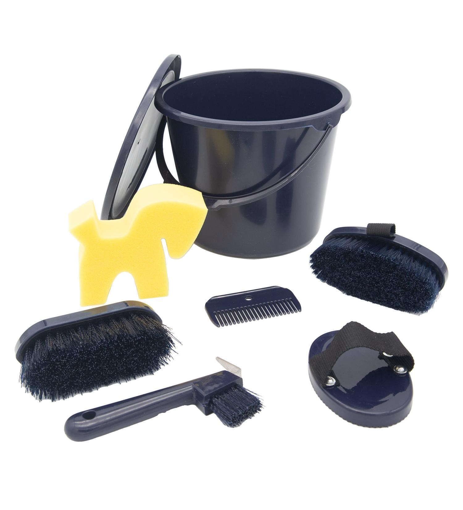 PFIFF 102361 Grooming set lockable grooming bucket filled grooming box horse care dark blue