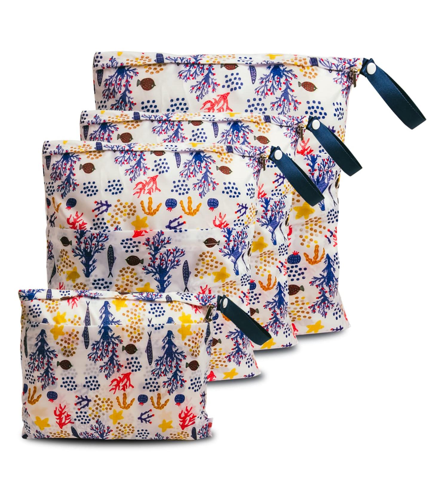 4-Pack Waterproof Diaper Bag Wet Bags for Kids | Kindergarten Laundry Bags | Ocean Design | Best for Cloth Diapers & On-the-Go Use - Buy Online on GoSupps.com