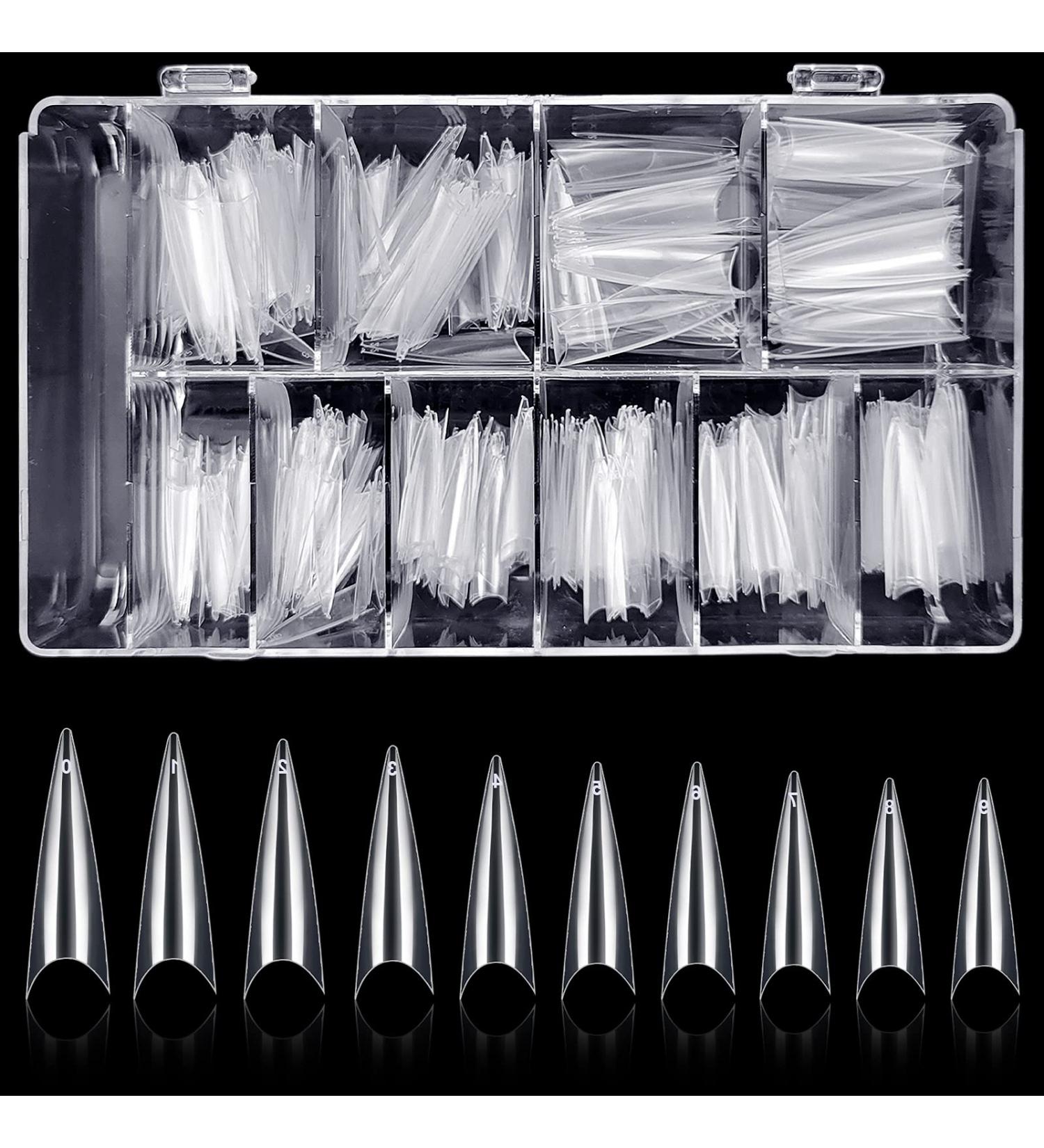 500PCs Clear Acrylic Nail Tips - 10 Sizes Medium Long Stiletto & Coffin Half Cover Tips with Box | French Nail DIY for Women - Buy Online on GoSupps.com