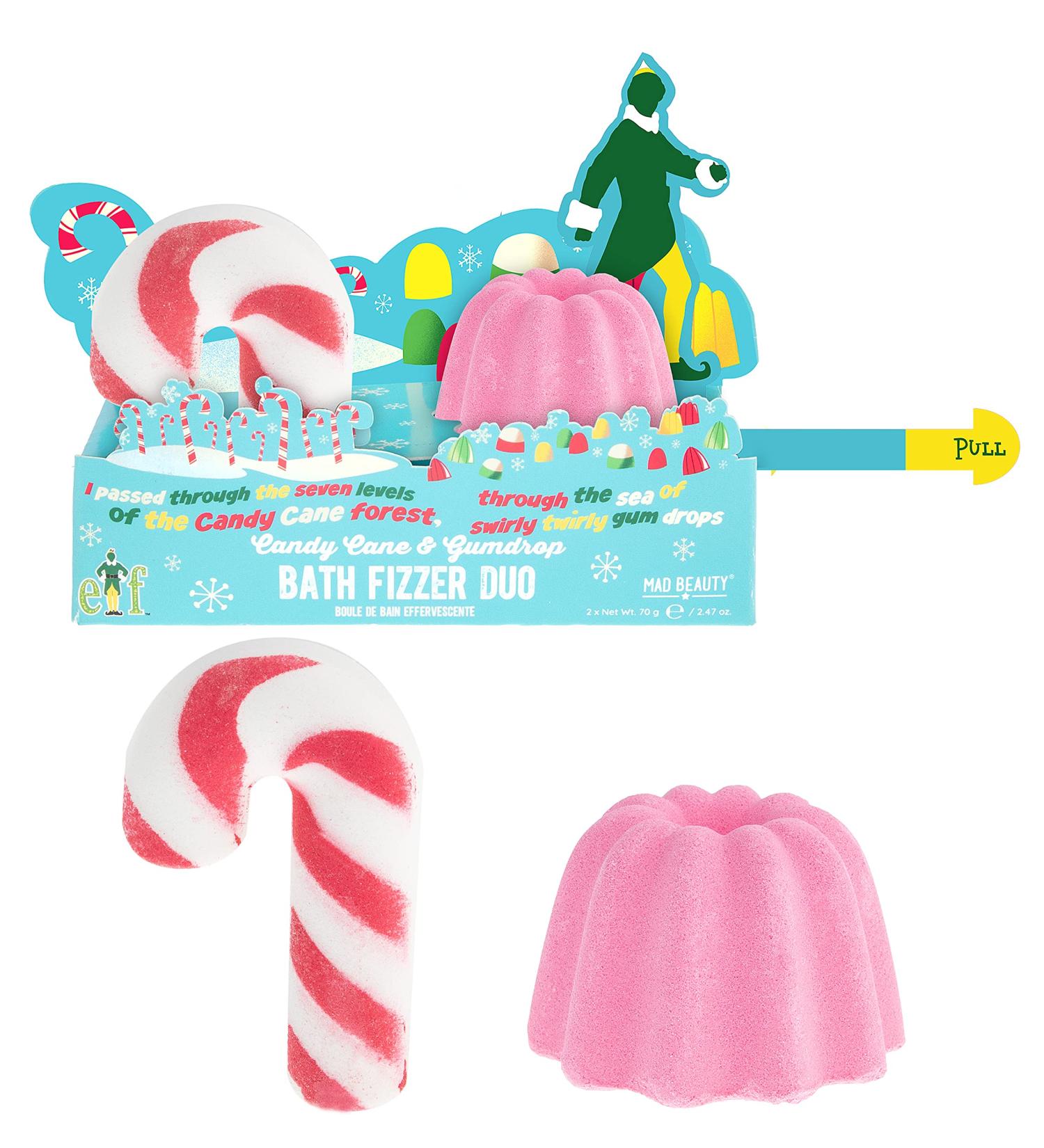 MAD BEAUTY Warner Bros Elf Bath Fizzers Duo - Candy Cane & Swirly Gum Drop Scented Bath Salts for Healthy Glowing Skin, Relax and Unwind - Buy Online on GoSupps.com